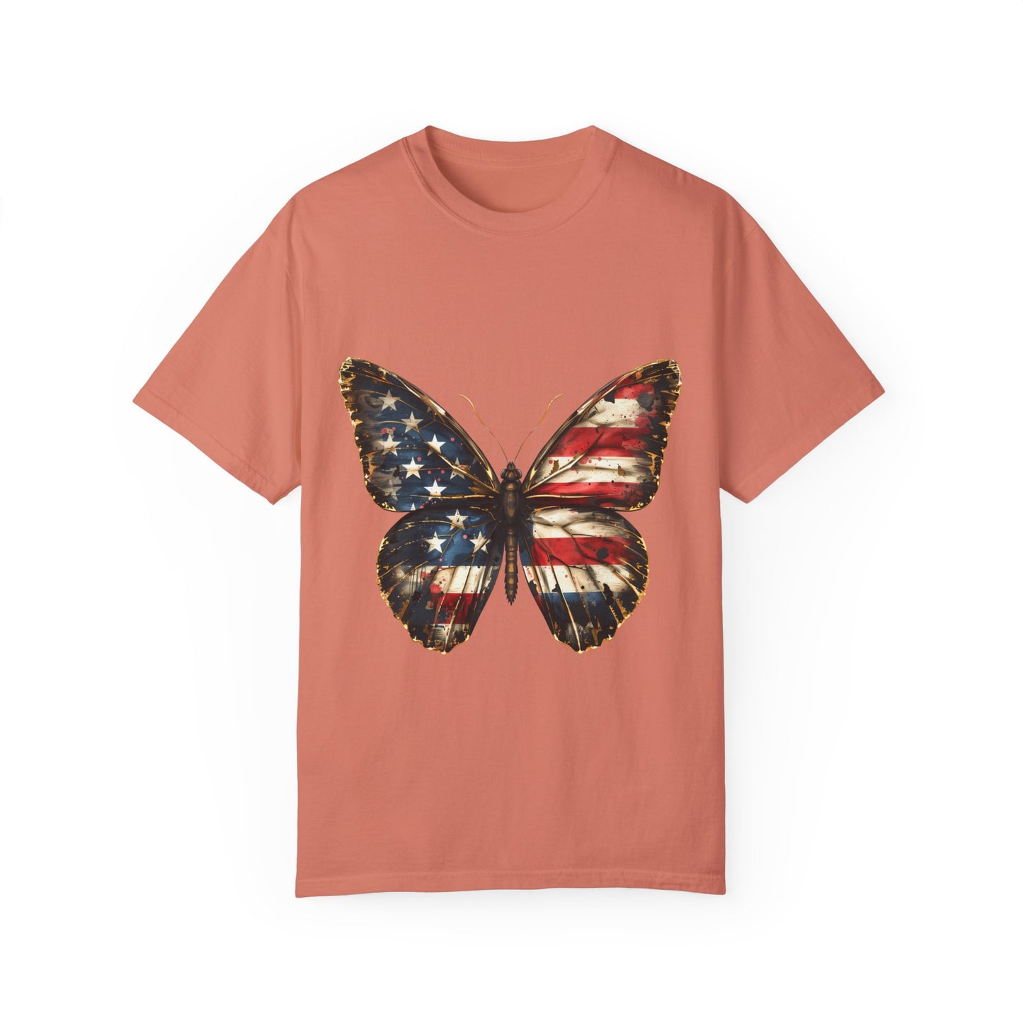 American Flag Butterfly Graphic Unisex Garment Dyed T-shirt Cotton Funny Humorous Graphic Soft Premium Unisex Men Women Terracotta T-shirt Birthday Gift-14