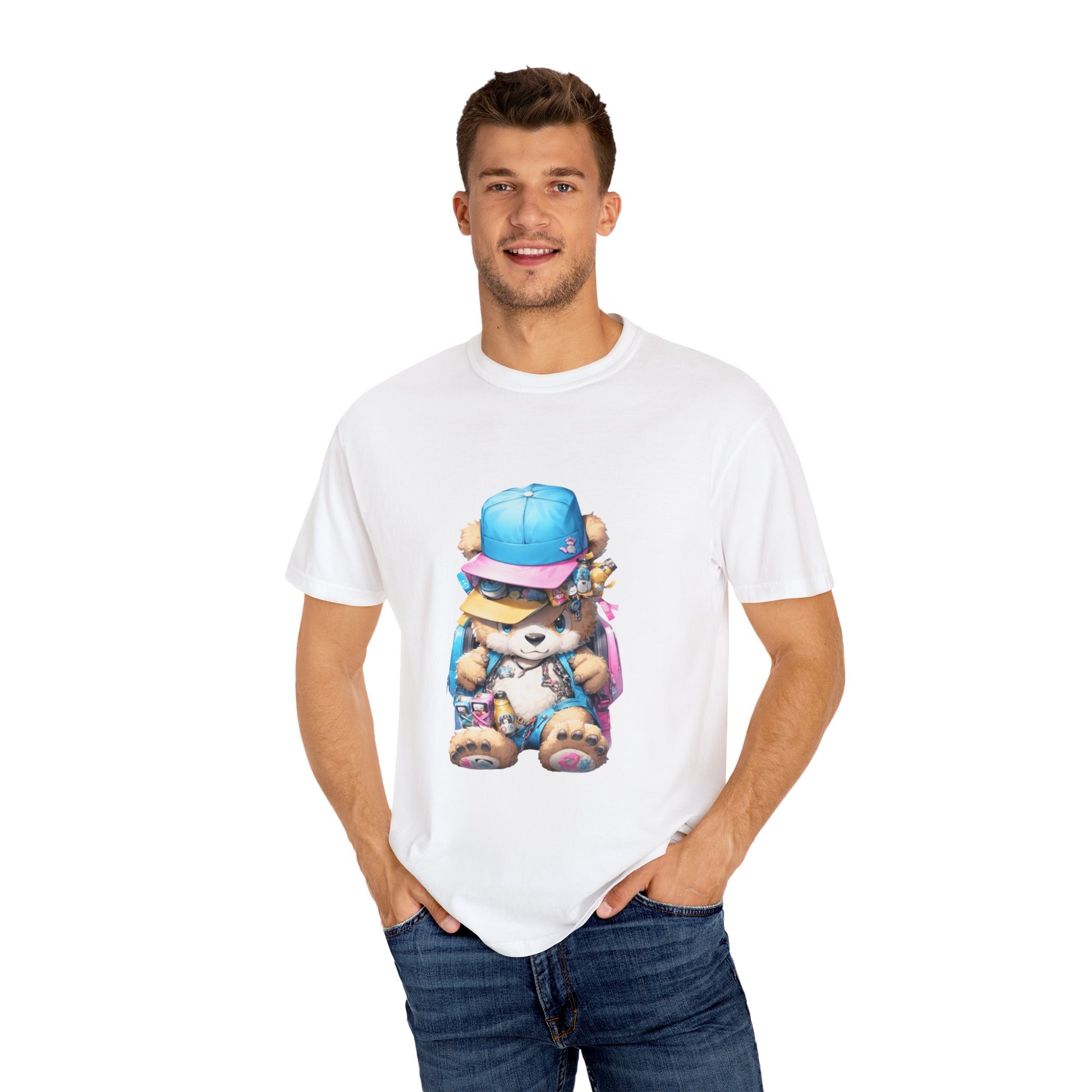 Hip Hop Teddy Bear Graphic Unisex Garment-dyed T-shirt Cotton Funny Humorous Graphic Soft Premium Unisex Men Women White T-shirt Birthday Gift-24