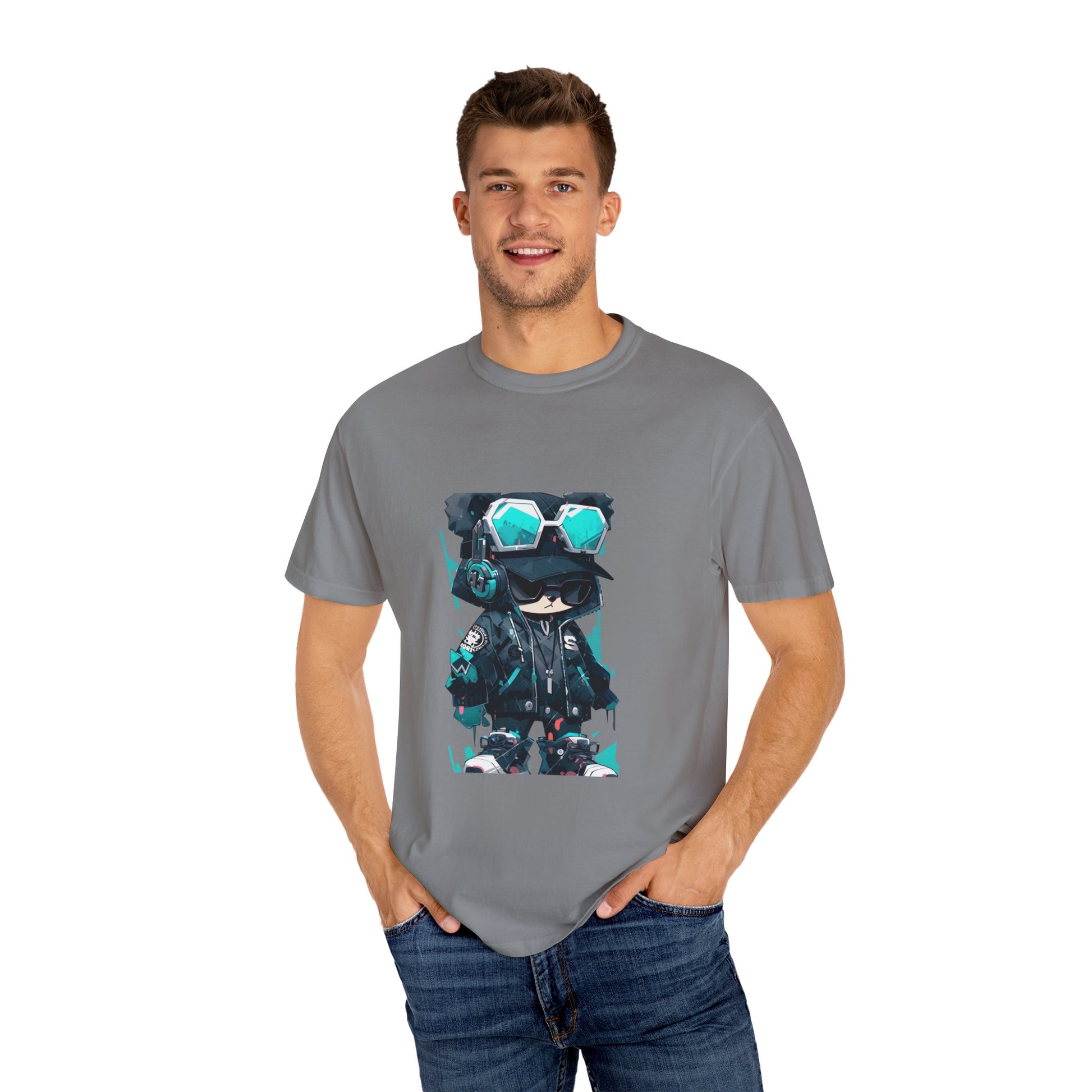 Hip Hop Teddy Bear Graphic Unisex Garment-dyed T-shirt Cotton Funny Humorous Graphic Soft Premium Unisex Men Women Grey T-shirt Birthday Gift-42