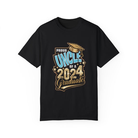 Proud Uncle of a 2024 Graduate Unisex Garment-dyed T-shirt Cotton Funny Humorous Graphic Soft Premium Unisex Men Women Black T-shirt Birthday Gift-1
