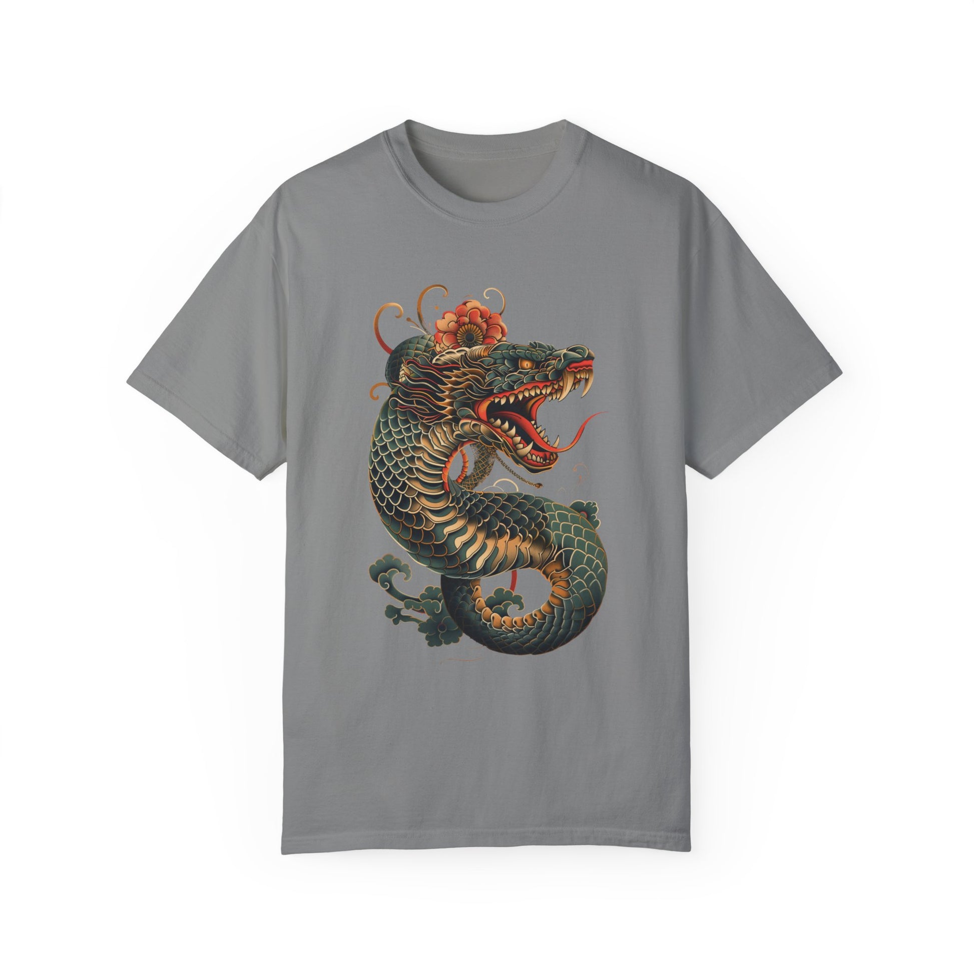 Irezumi Art King Cobra Snake Japanese Tattoo Style Graphic Unisex Garment-dyed T-shirt Cotton Funny Humorous Graphic Soft Premium Unisex Men Women Granite T-shirt Birthday Gift-4