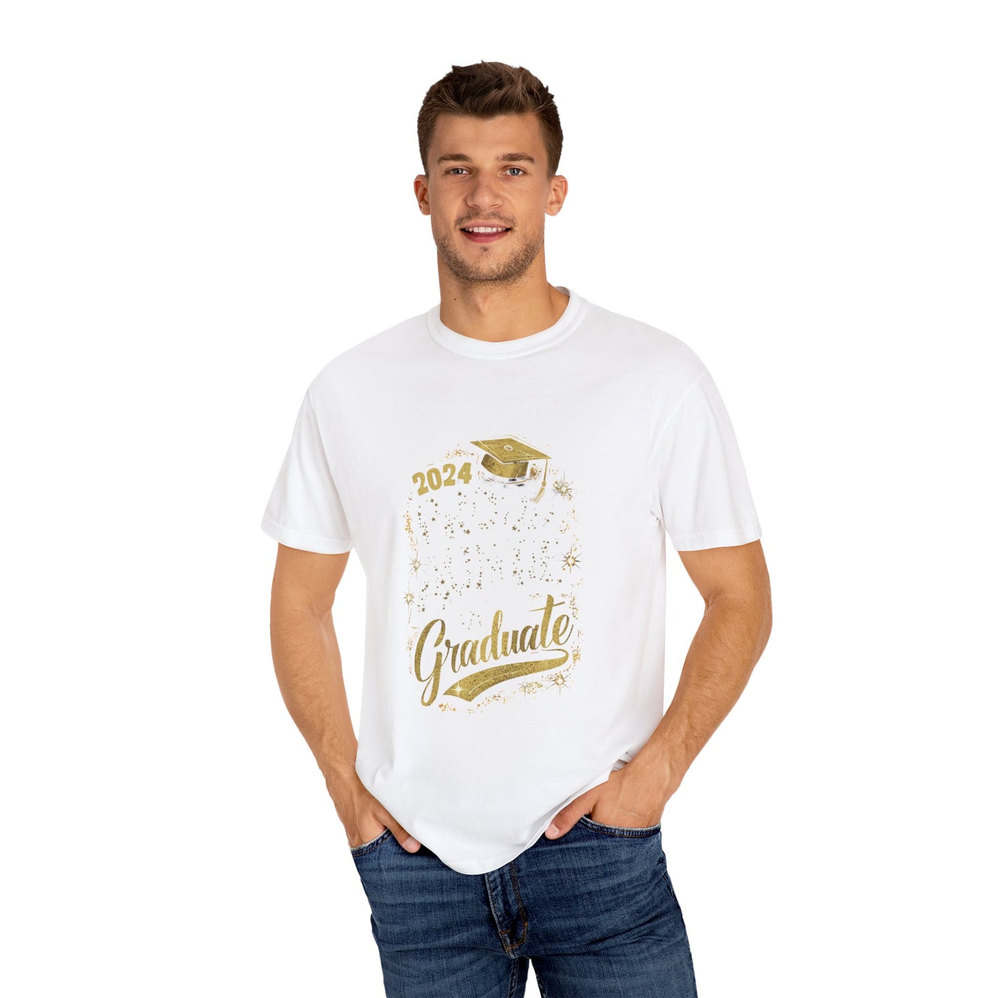 Proud Auntie of a 2024 Graduate Unisex Garment-dyed T-shirt Cotton Funny Humorous Graphic Soft Premium Unisex Men Women White T-shirt Birthday Gift-24