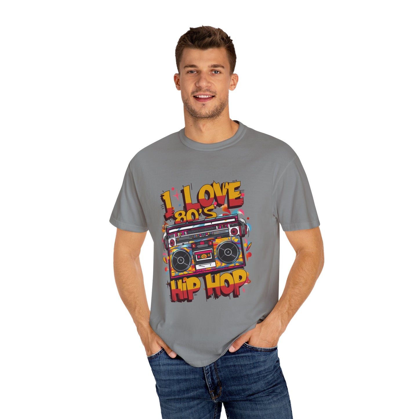 I Love 80's Hip Hop Graphic Unisex Garment-dyed T-shirt Cotton Funny Humorous Graphic Soft Premium Unisex Men Women Granite T-shirt Birthday Gift-27