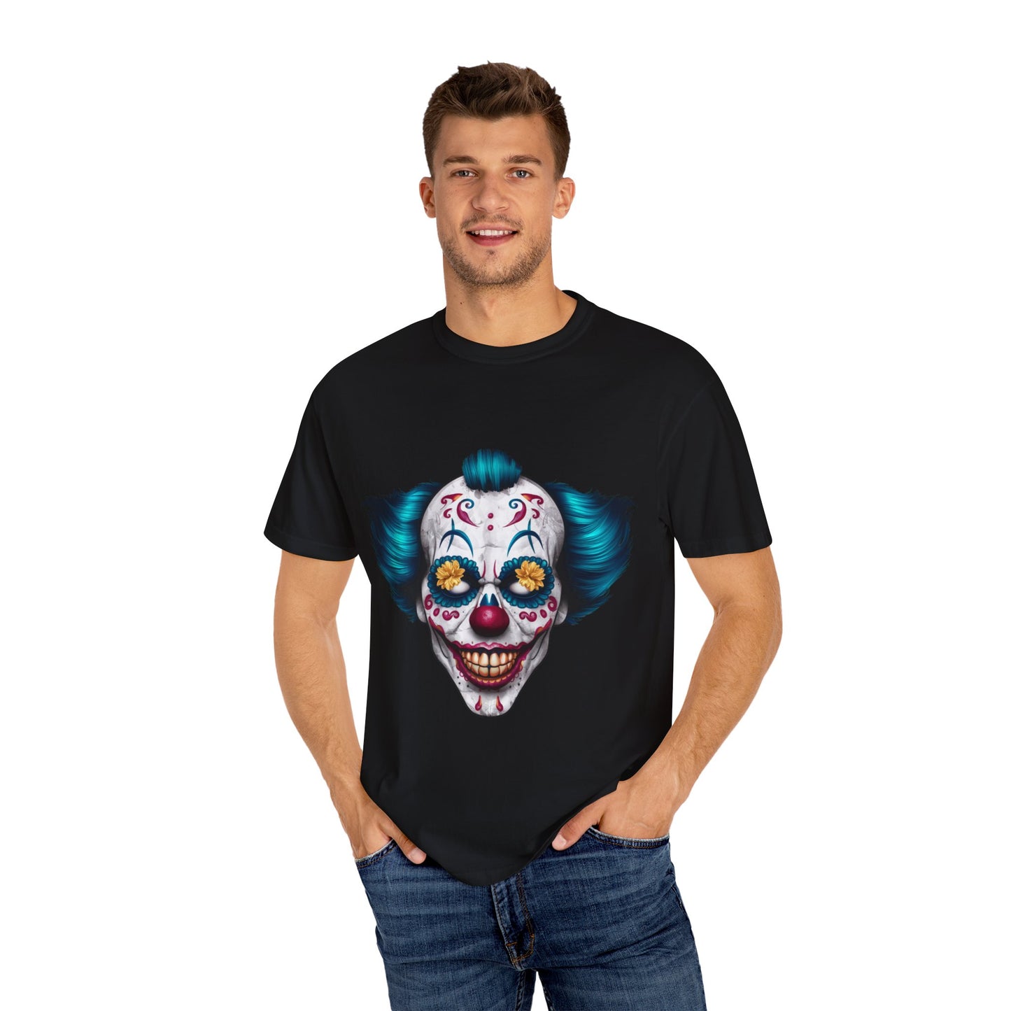 Funny Horror Scary Clown Face Urban Sarcastic Graphic Unisex Garment Dyed T-shirt Cotton Funny Humorous Graphic Soft Premium Unisex Men Women Black T-shirt Birthday Gift-18