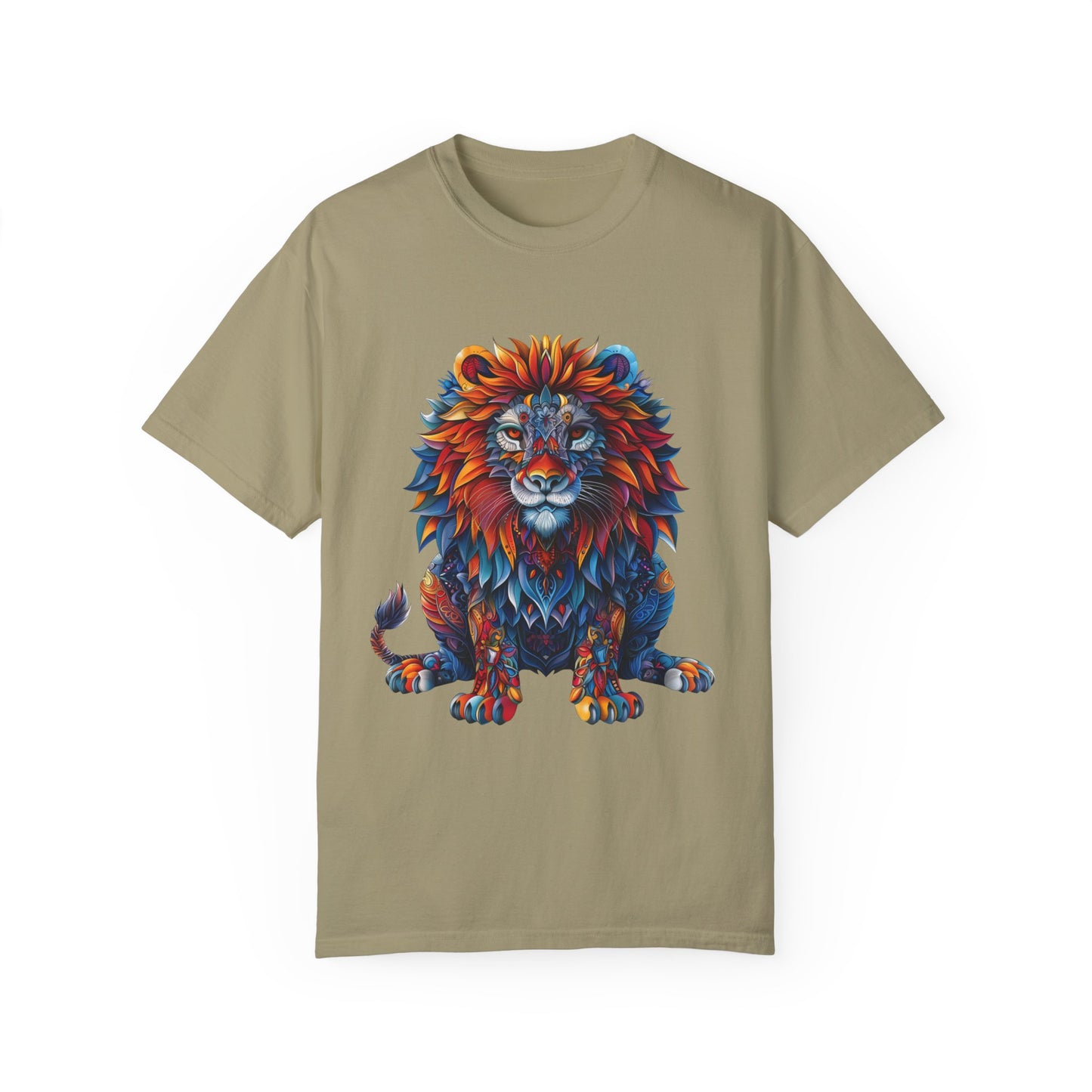 Lion Head Cool Graphic Design Novelty Unisex Garment-dyed T-shirt Cotton Funny Humorous Graphic Soft Premium Unisex Men Women Khaki T-shirt Birthday Gift-11
