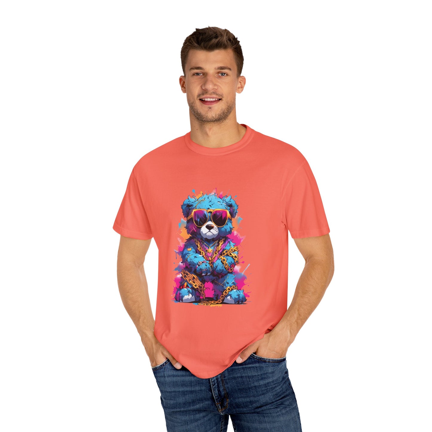 Hip Hop Teddy Bear Graphic Unisex Garment-dyed T-shirt Cotton Funny Humorous Graphic Soft Premium Unisex Men Women Bright Salmon T-shirt Birthday Gift-33