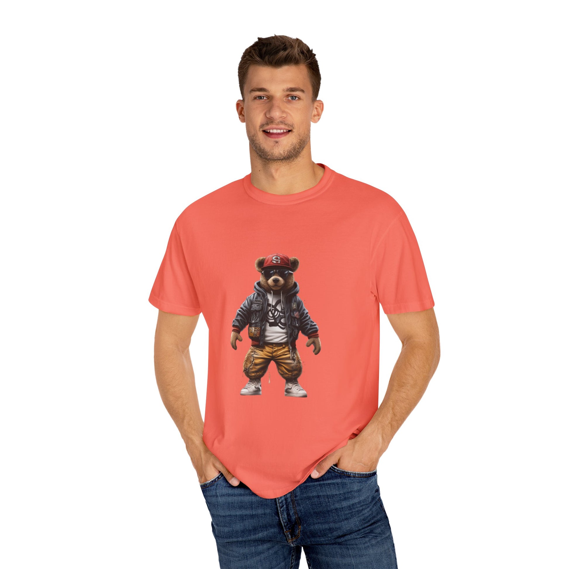 Hip Hop Teddy Bear Graphic Unisex Garment-dyed T-shirt Cotton Funny Humorous Graphic Soft Premium Unisex Men Women Bright Salmon T-shirt Birthday Gift-33