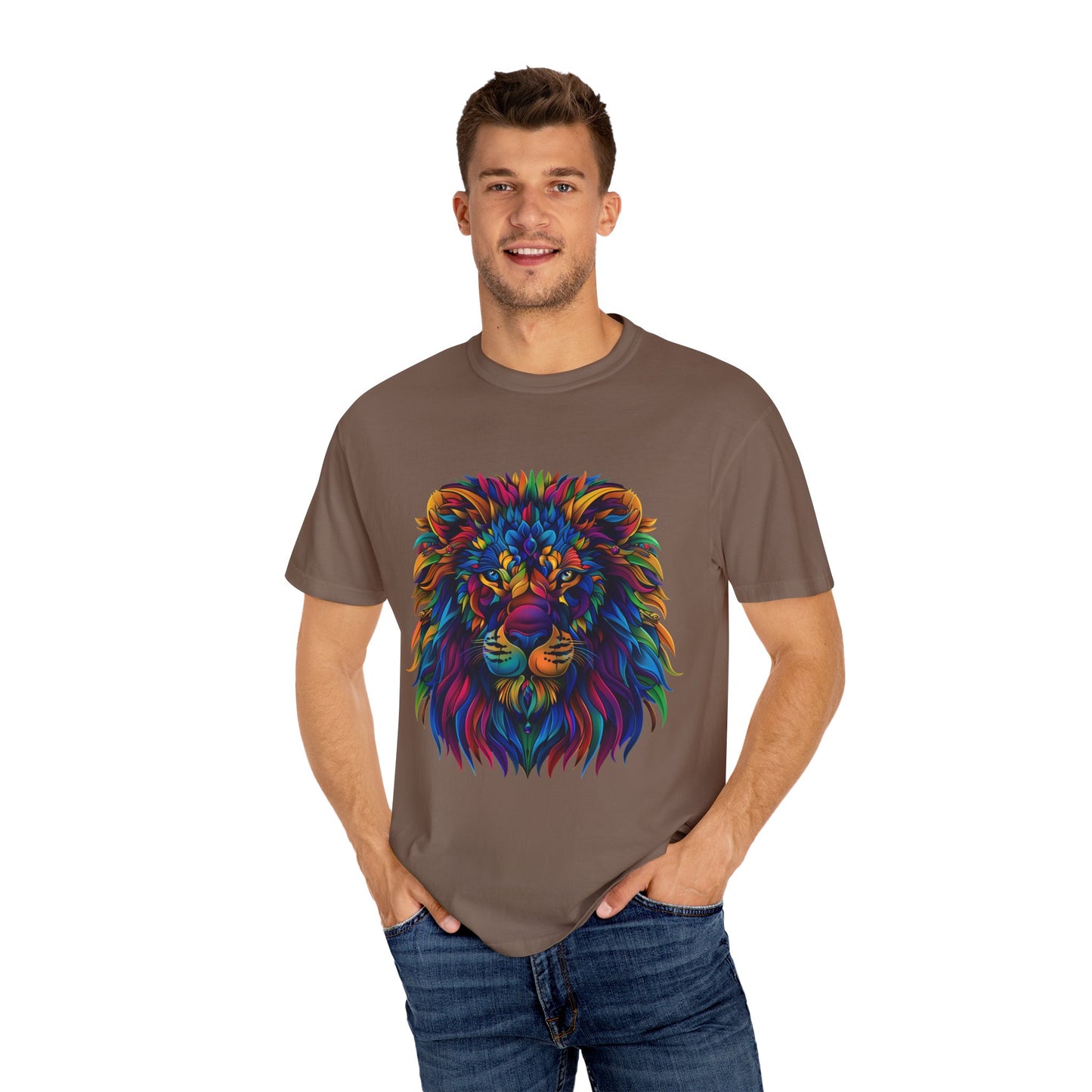 Lion Head Cool Graphic Design Novelty Unisex Garment-dyed T-shirt Cotton Funny Humorous Graphic Soft Premium Unisex Men Women Espresso T-shirt Birthday Gift-60