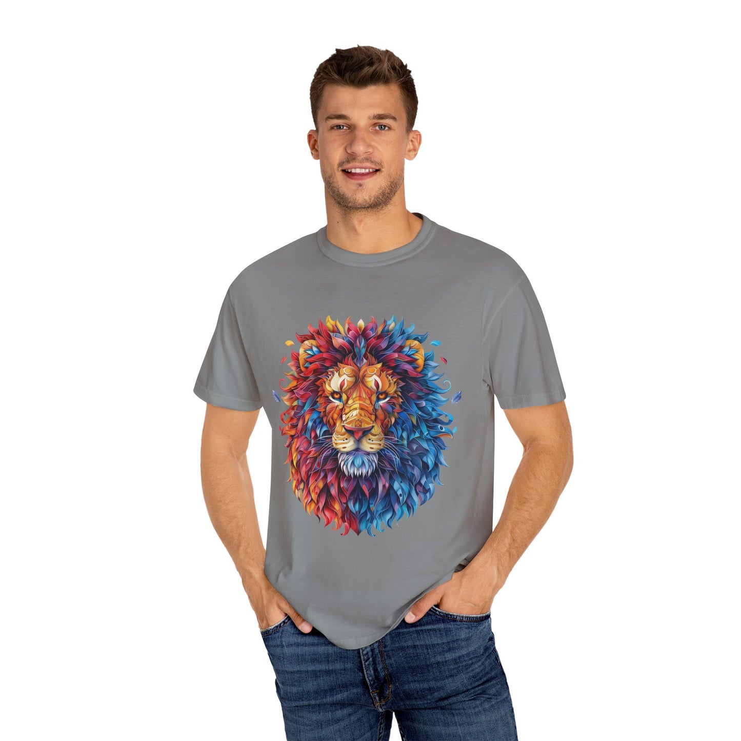 Lion Head Cool Graphic Design Novelty Unisex Garment-dyed T-shirt Cotton Funny Humorous Graphic Soft Premium Unisex Men Women Granite T-shirt Birthday Gift-27