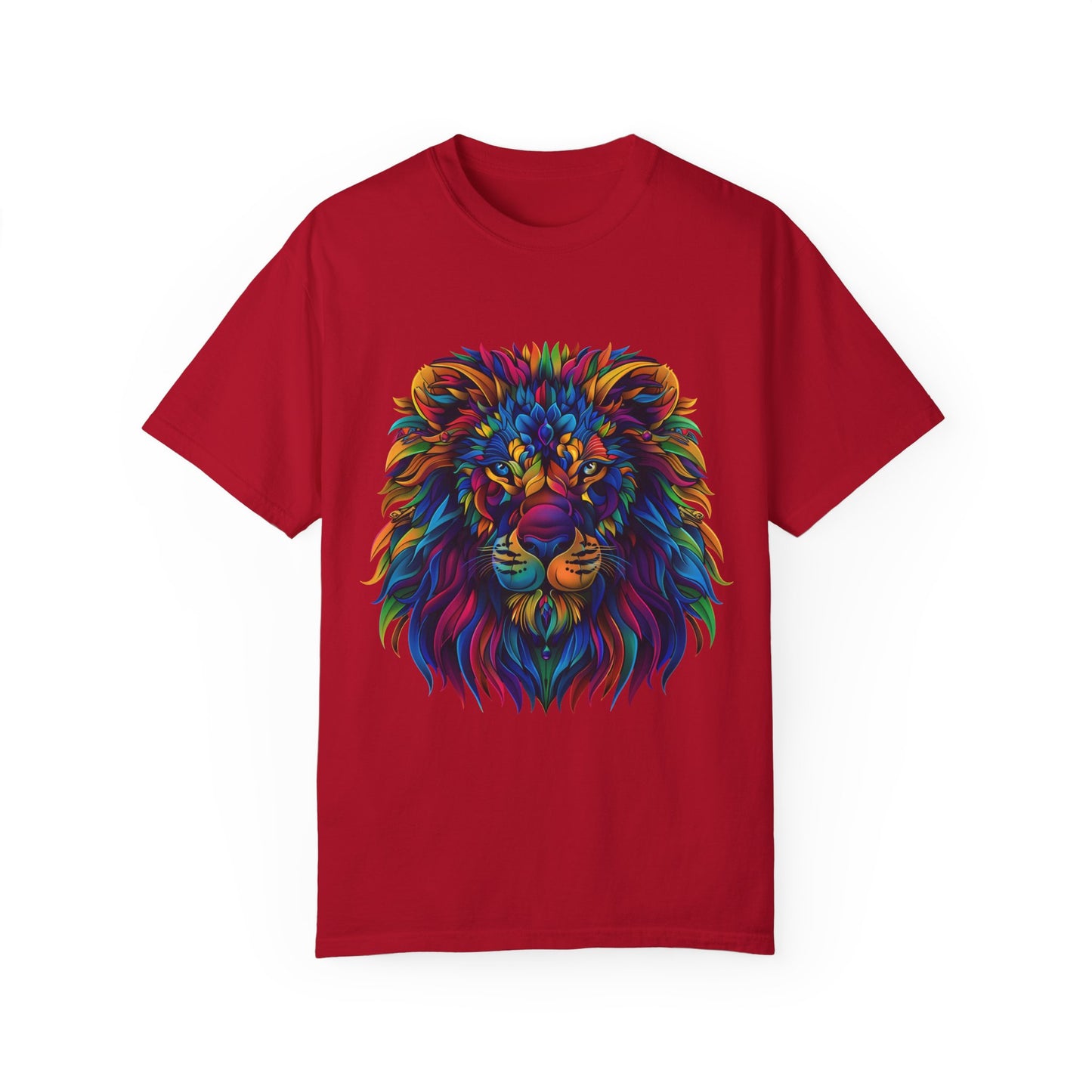 Lion Head Cool Graphic Design Novelty Unisex Garment-dyed T-shirt Cotton Funny Humorous Graphic Soft Premium Unisex Men Women Red T-shirt Birthday Gift-2