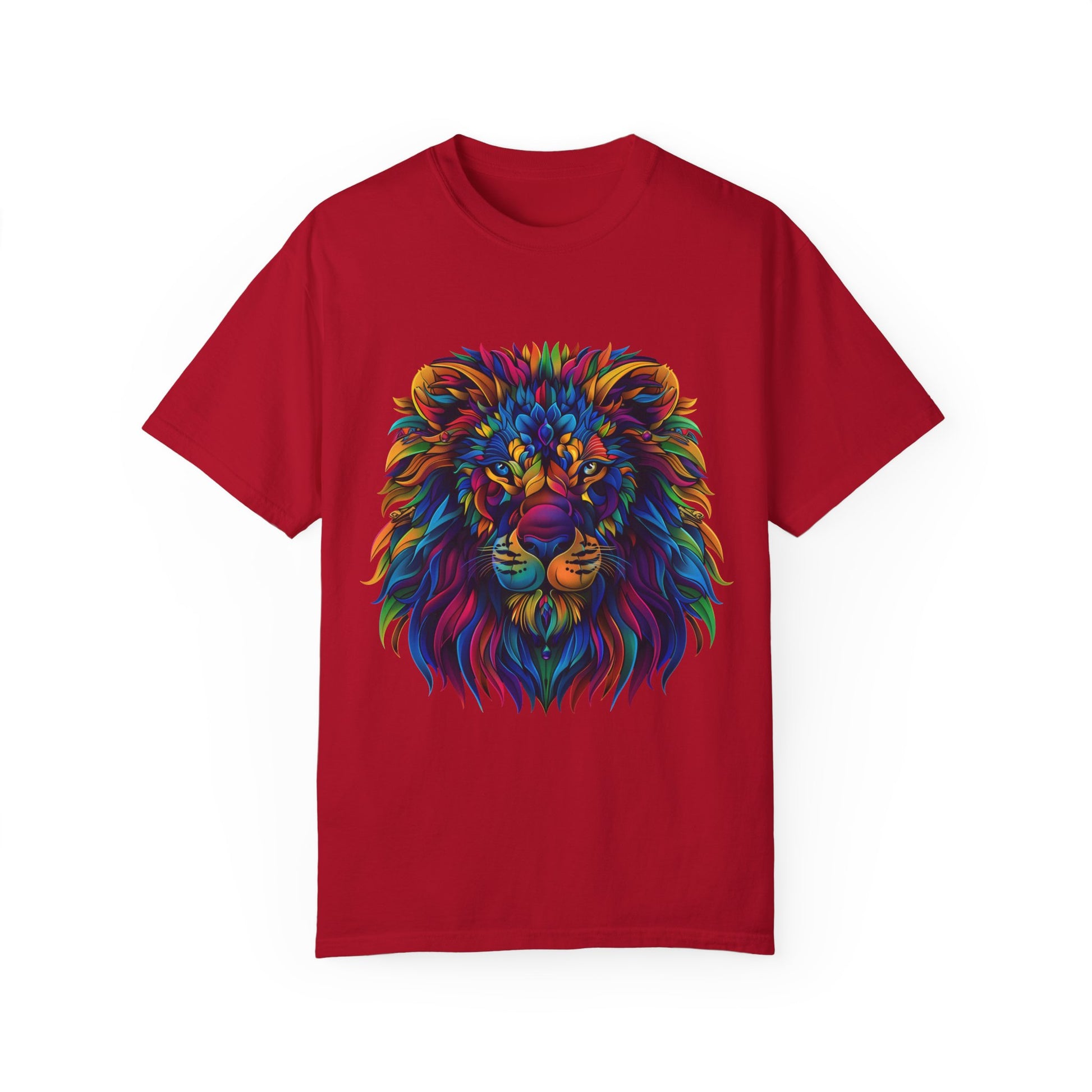 Lion Head Cool Graphic Design Novelty Unisex Garment-dyed T-shirt Cotton Funny Humorous Graphic Soft Premium Unisex Men Women Red T-shirt Birthday Gift-2