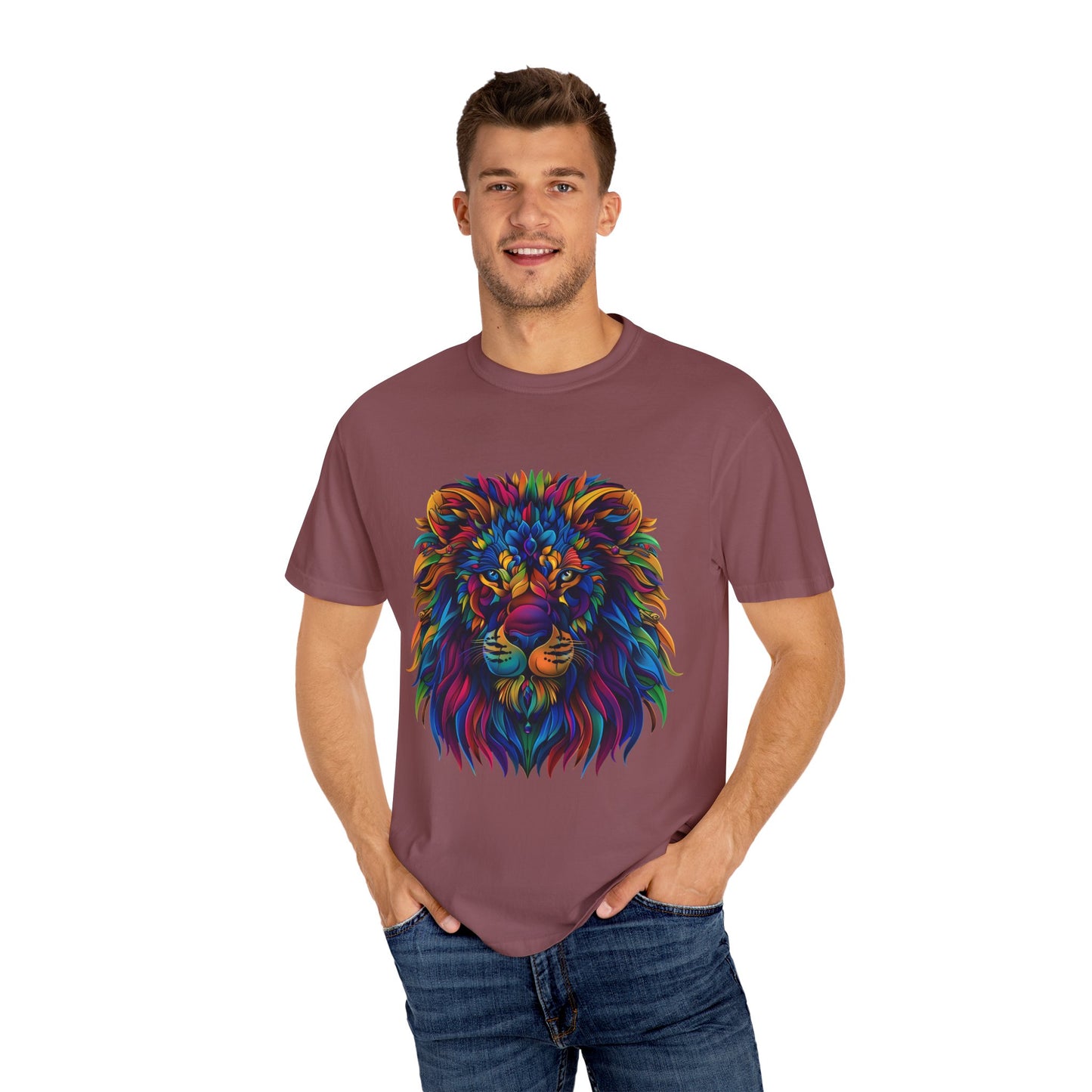 Lion Head Cool Graphic Design Novelty Unisex Garment-dyed T-shirt Cotton Funny Humorous Graphic Soft Premium Unisex Men Women Brick T-shirt Birthday Gift-30