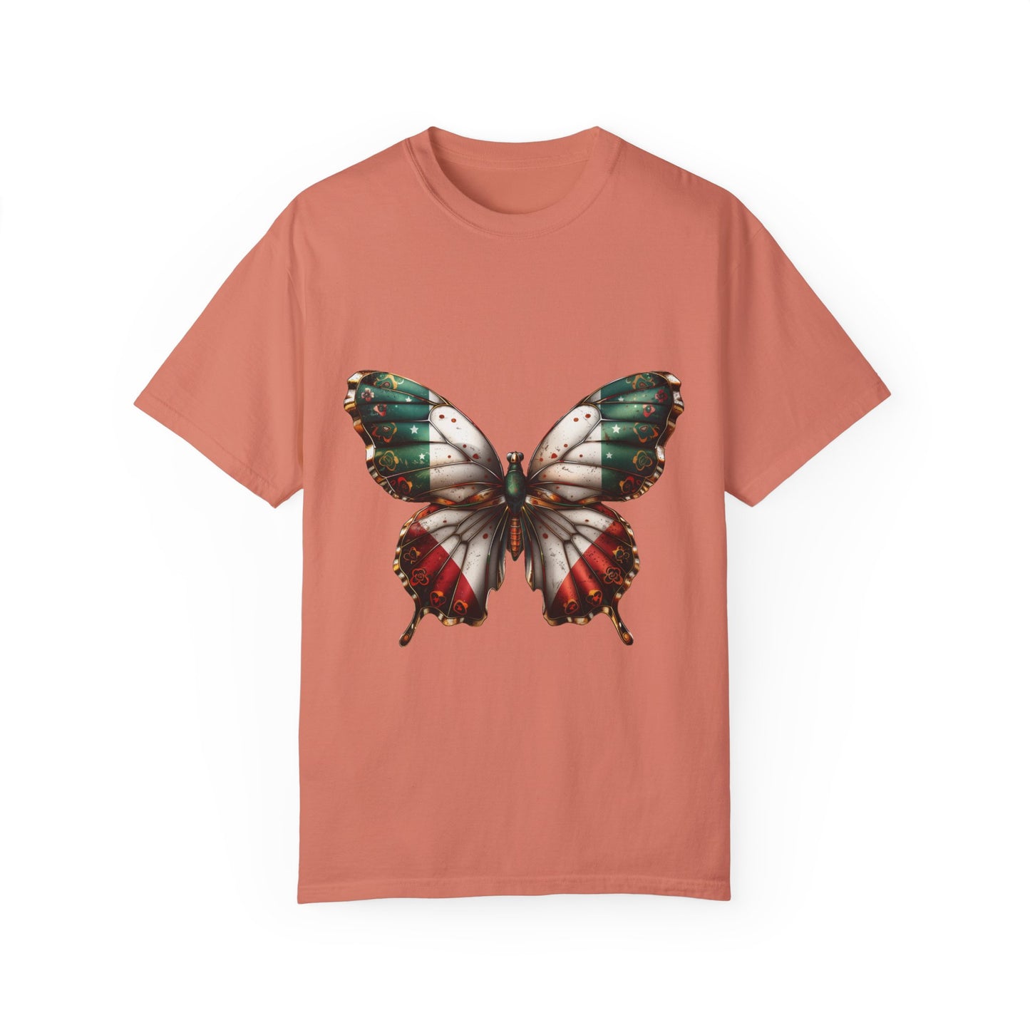 Mexican Pride Flag Butterfly Graphic Unisex Garment Dyed T-shirt Cotton Funny Humorous Graphic Soft Premium Unisex Men Women Terracotta T-shirt Birthday Gift-14