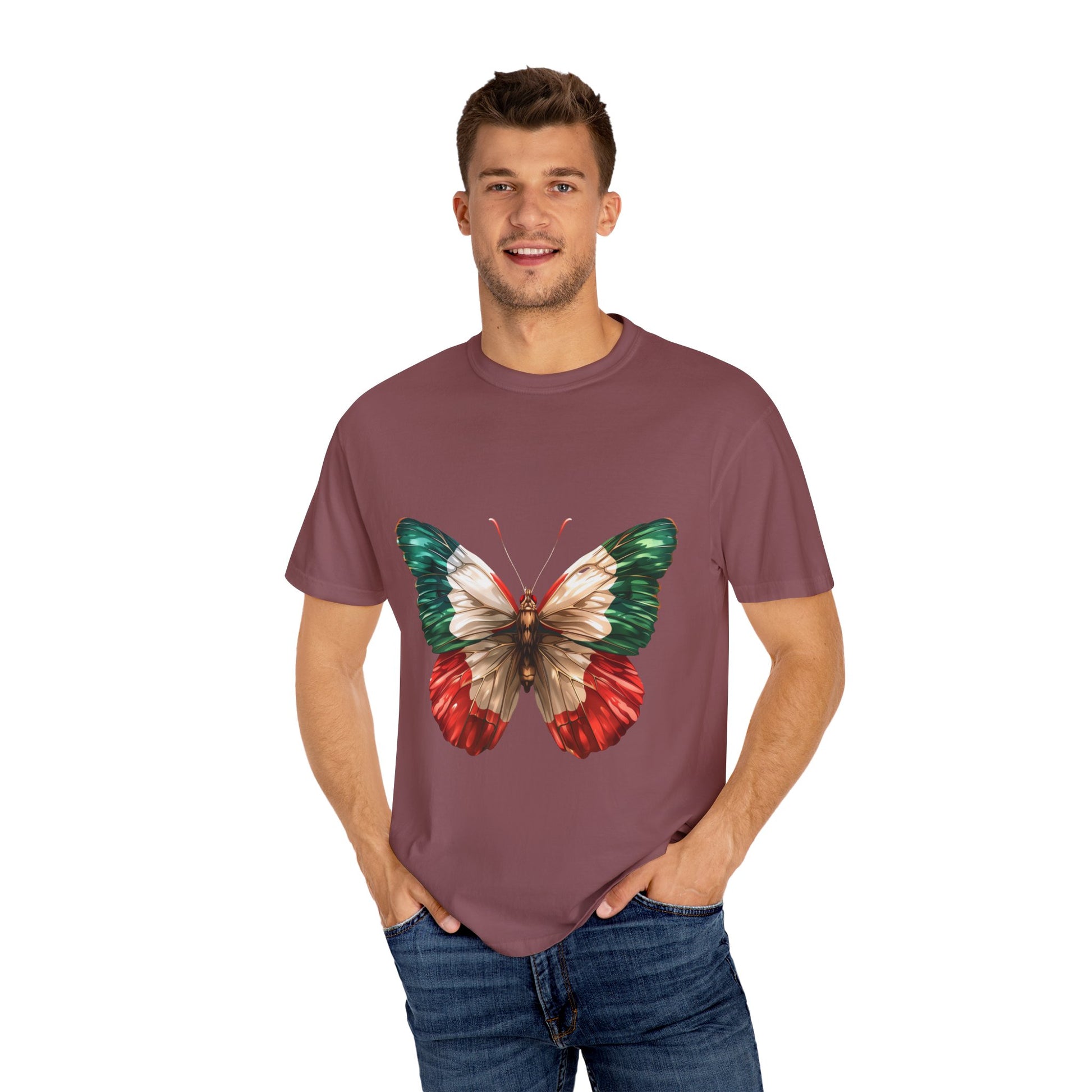 Mexico Flag Butterfly Graphic Unisex Garment Dyed T-shirt Cotton Funny Humorous Graphic Soft Premium Unisex Men Women Brick T-shirt Birthday Gift-30