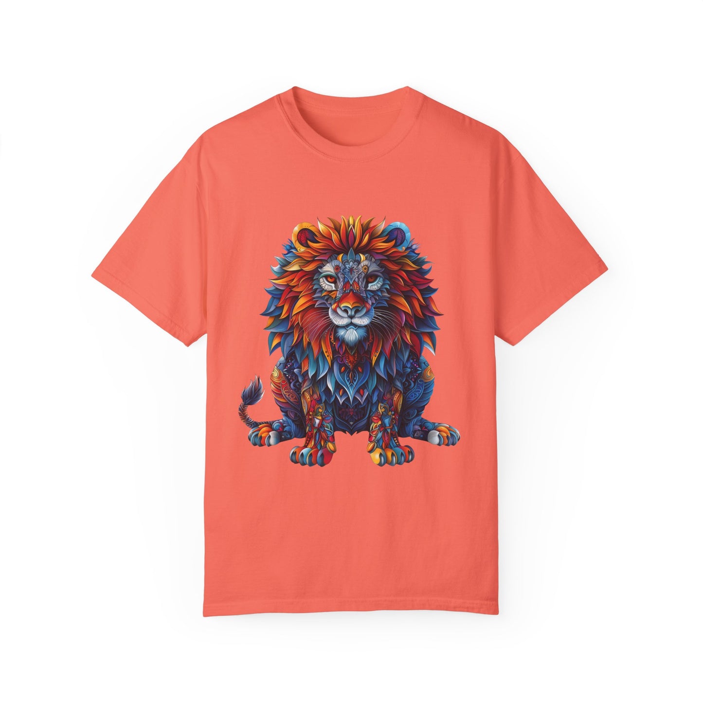 Lion Head Cool Graphic Design Novelty Unisex Garment-dyed T-shirt Cotton Funny Humorous Graphic Soft Premium Unisex Men Women Bright Salmon T-shirt Birthday Gift-6