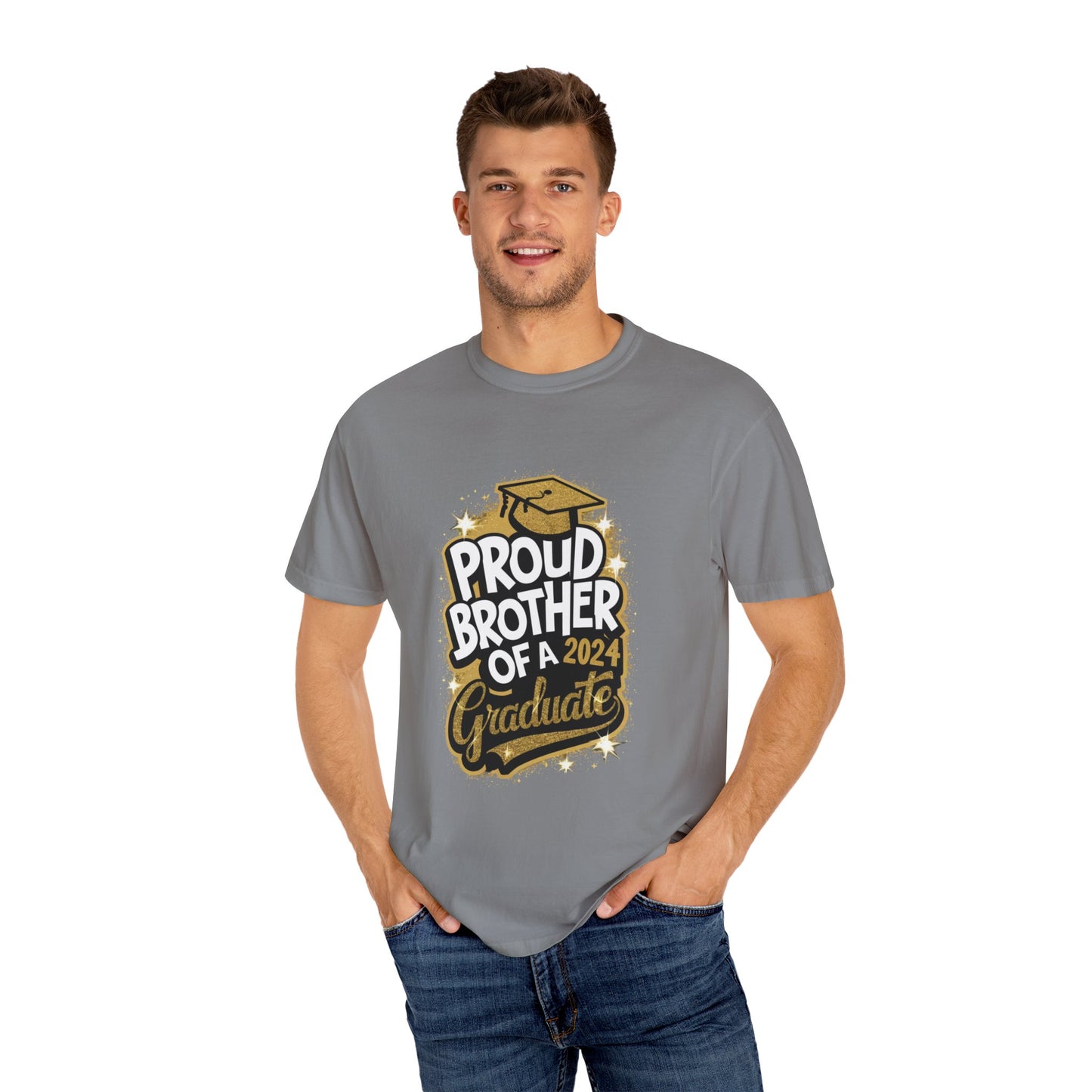 Proud Brother of a 2024 Graduate Unisex Garment-dyed T-shirt Cotton Funny Humorous Graphic Soft Premium Unisex Men Women Grey T-shirt Birthday Gift-42