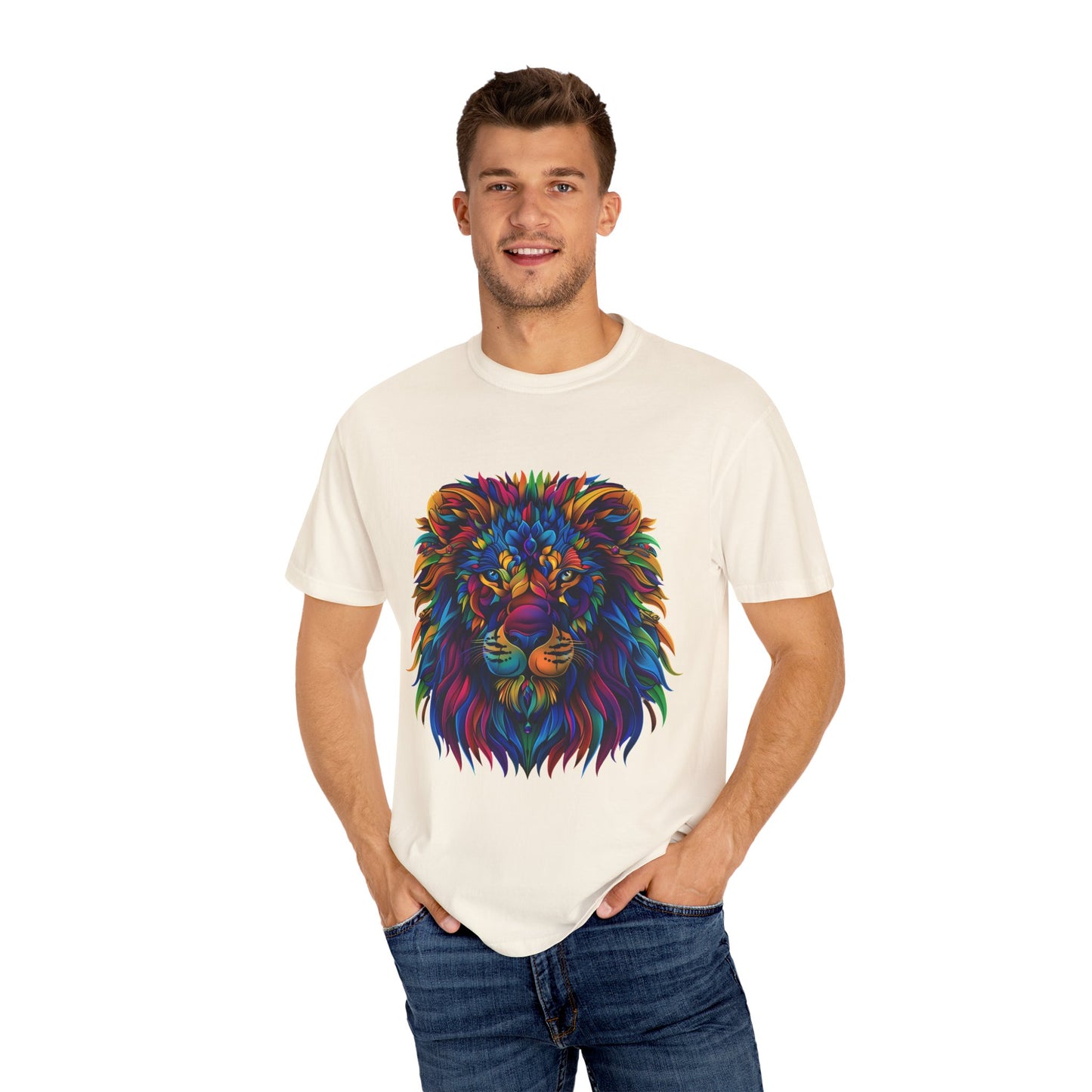 Lion Head Cool Graphic Design Novelty Unisex Garment-dyed T-shirt Cotton Funny Humorous Graphic Soft Premium Unisex Men Women Ivory T-shirt Birthday Gift-45