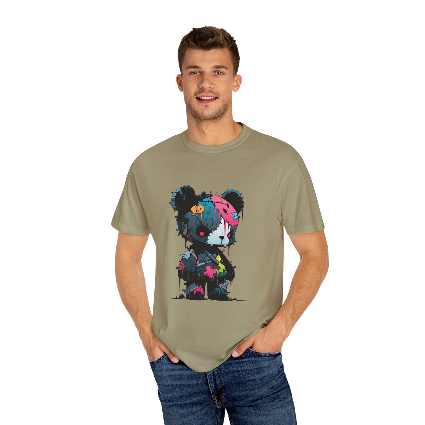 Hip Hop Teddy Bear Graphic Unisex Garment-dyed T-shirt Cotton Funny Humorous Graphic Soft Premium Unisex Men Women Khaki T-shirt Birthday Gift-48