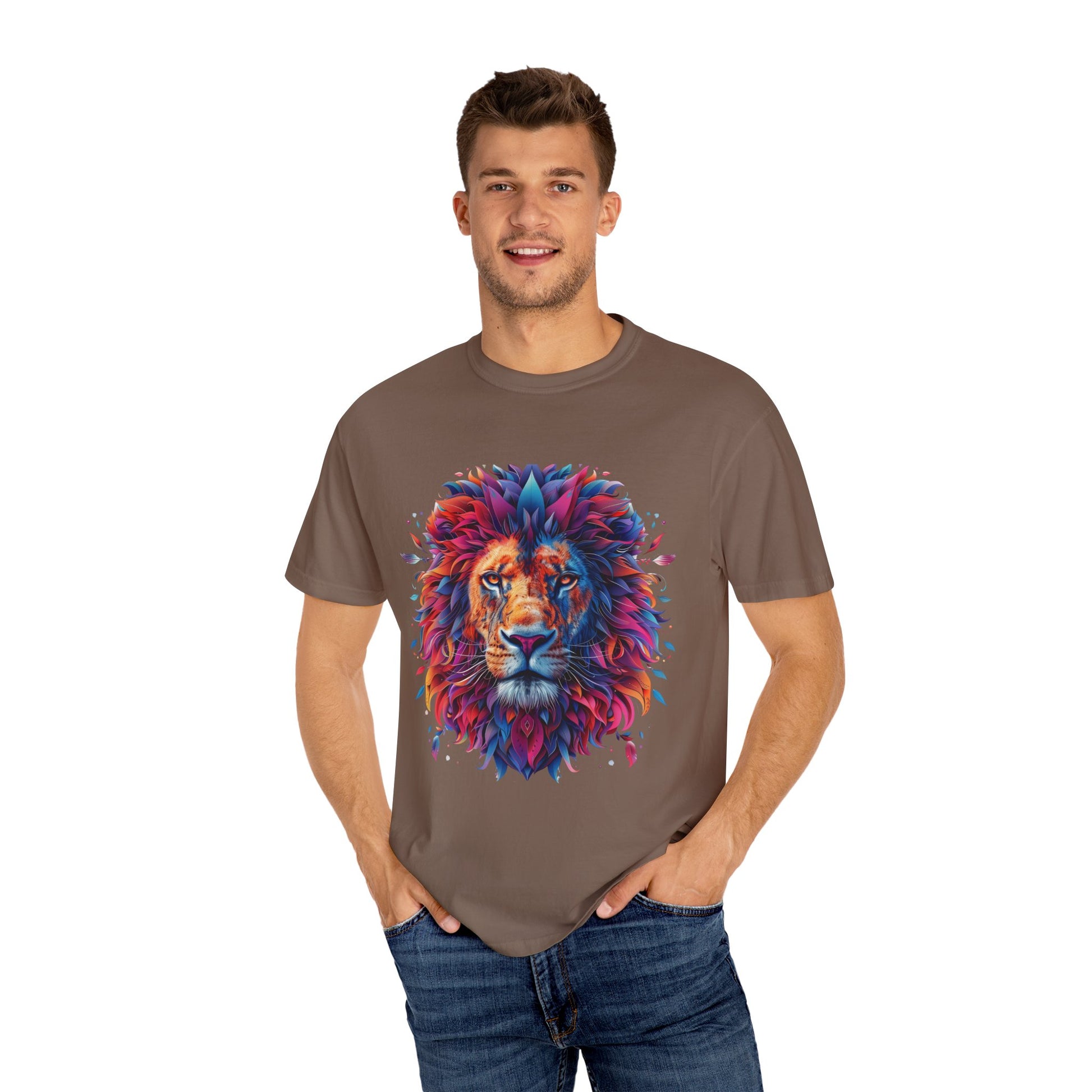 Lion Head Cool Graphic Design Novelty Unisex Garment-dyed T-shirt Cotton Funny Humorous Graphic Soft Premium Unisex Men Women Espresso T-shirt Birthday Gift-60