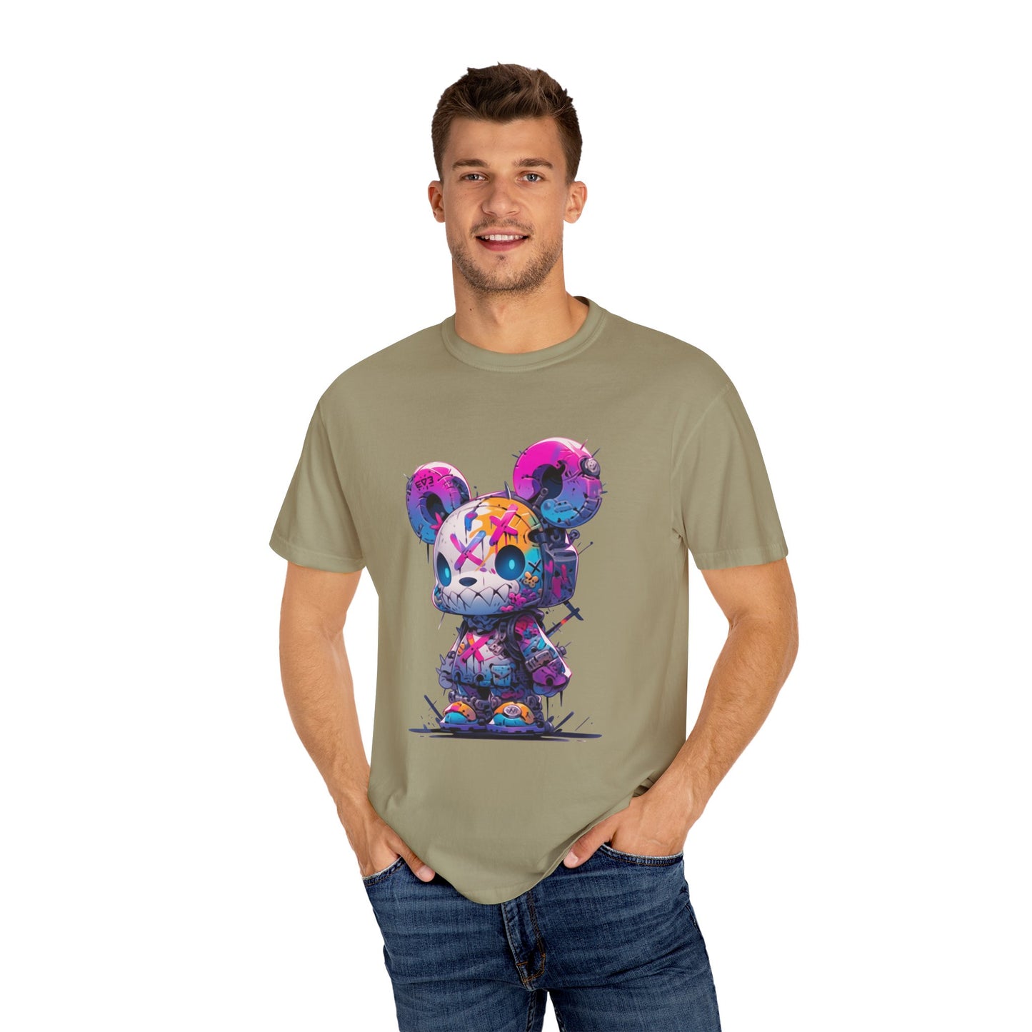 Hip Hop Teddy Bear Graphic Unisex Garment-dyed T-shirt Cotton Funny Humorous Graphic Soft Premium Unisex Men Women Khaki T-shirt Birthday Gift-48