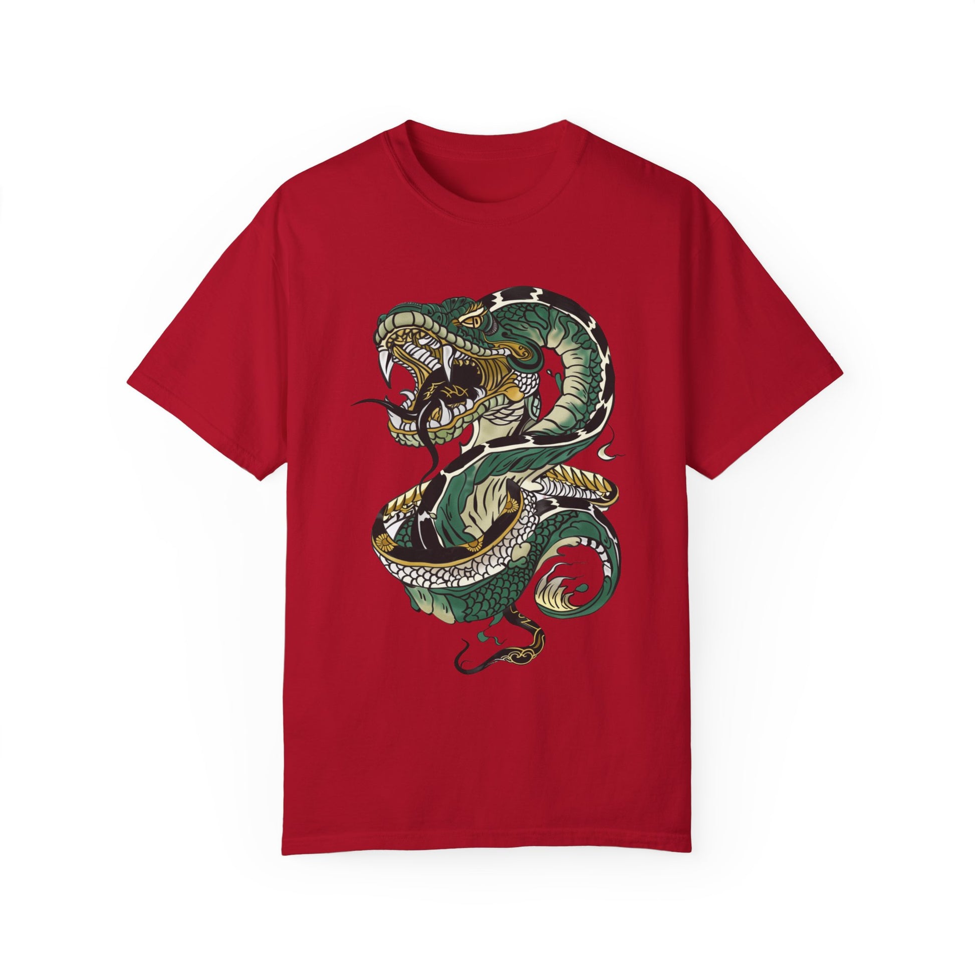 Irezumi Art King Cobra Snake Japanese Tattoo Style Graphic Unisex Garment-dyed T-shirt Cotton Funny Humorous Graphic Soft Premium Unisex Men Women Red T-shirt Birthday Gift-2