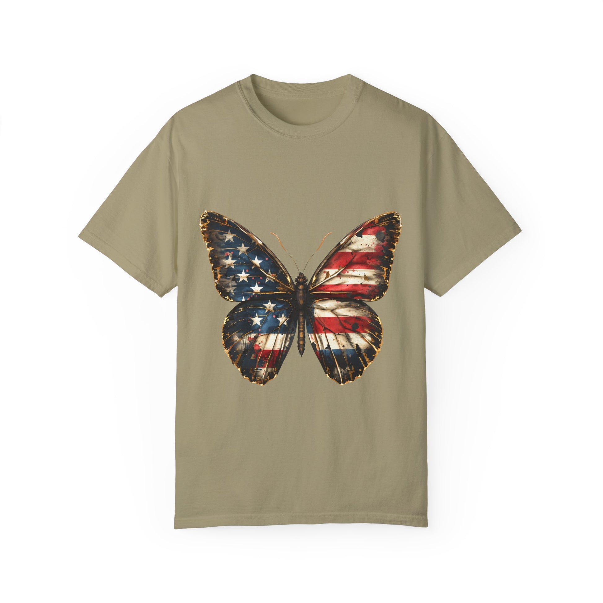 American Flag Butterfly Graphic Unisex Garment Dyed T-shirt Cotton Funny Humorous Graphic Soft Premium Unisex Men Women Khaki T-shirt Birthday Gift-11