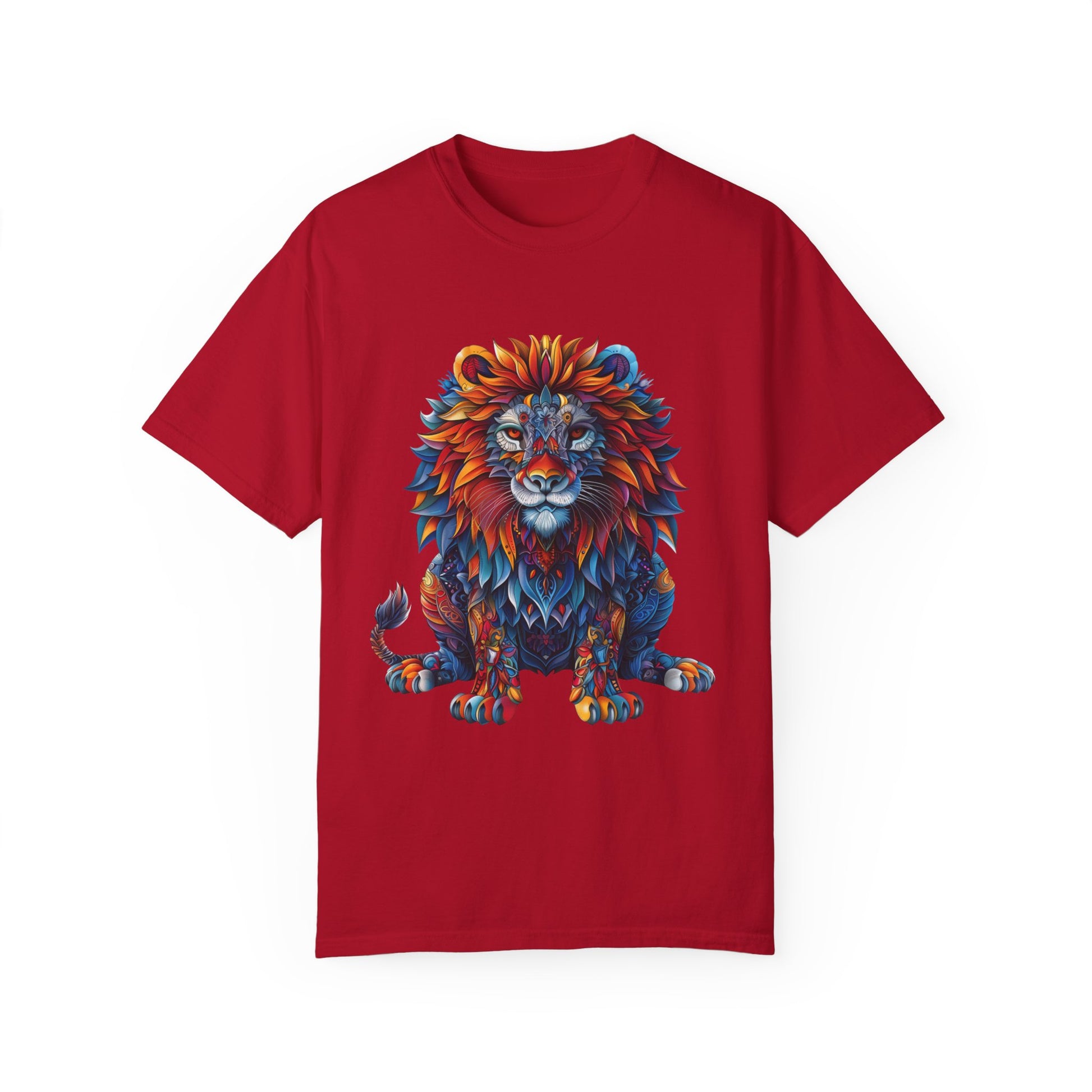 Lion Head Cool Graphic Design Novelty Unisex Garment-dyed T-shirt Cotton Funny Humorous Graphic Soft Premium Unisex Men Women Red T-shirt Birthday Gift-2