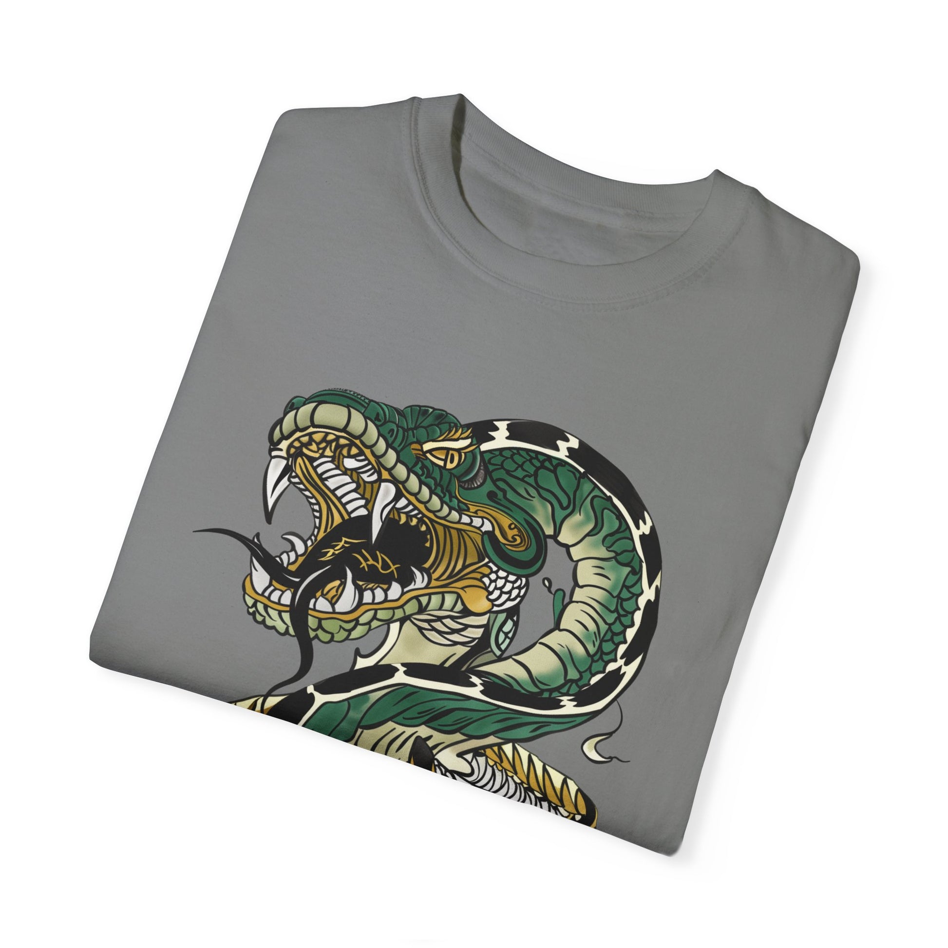 Irezumi Art King Cobra Snake Japanese Tattoo Style Graphic Unisex Garment-dyed T-shirt Cotton Funny Humorous Graphic Soft Premium Unisex Men Women Grey T-shirt Birthday Gift-41