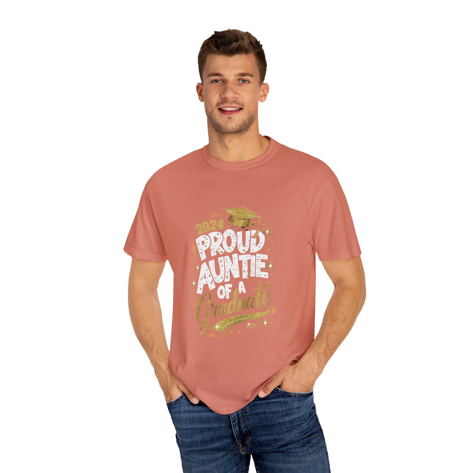 Proud Auntie of a 2024 Graduate Unisex Garment-dyed T-shirt Cotton Funny Humorous Graphic Soft Premium Unisex Men Women Terracotta T-shirt Birthday Gift-56