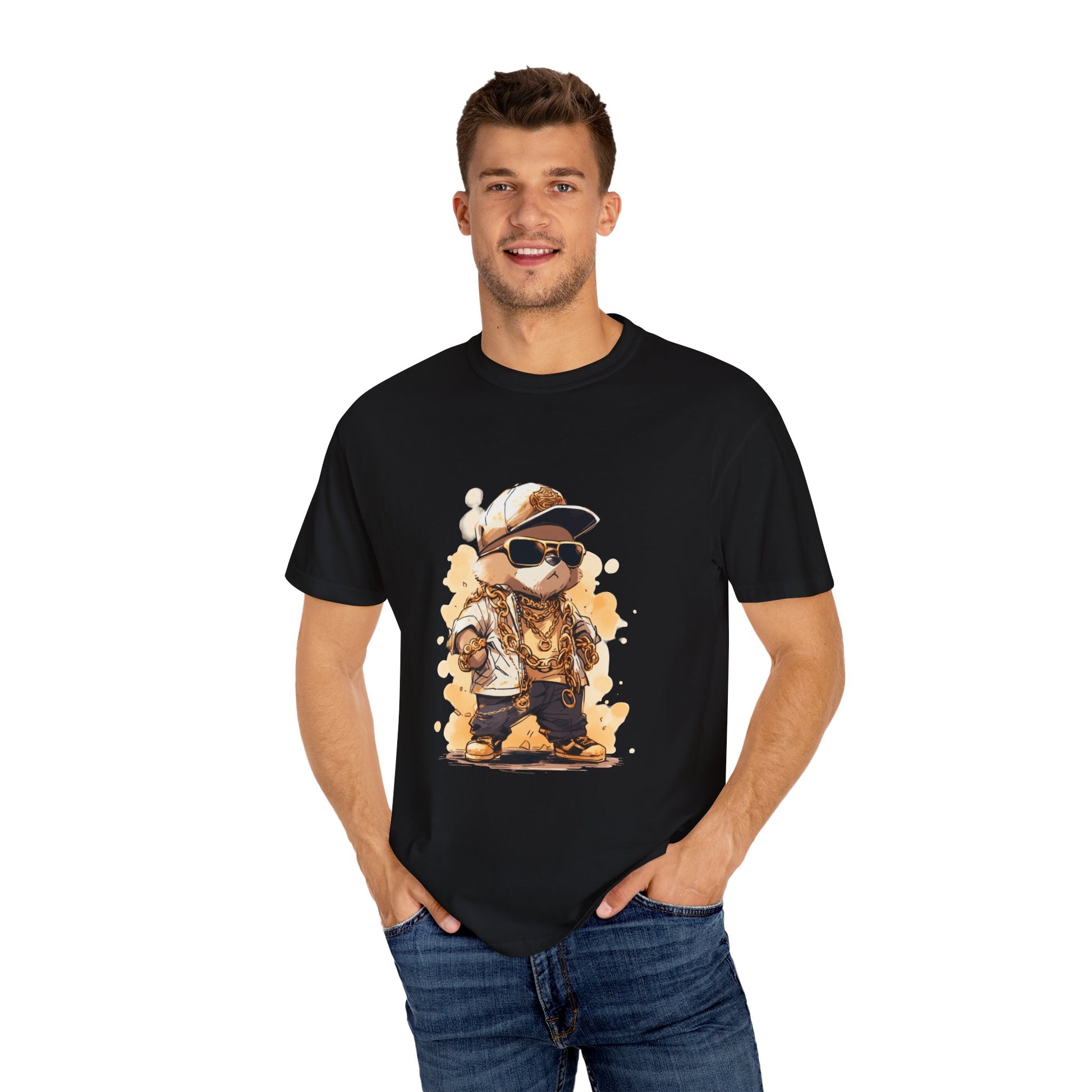 Hip Hop Teddy Bear Graphic Unisex Garment-dyed T-shirt Cotton Funny Humorous Graphic Soft Premium Unisex Men Women Black T-shirt Birthday Gift-18