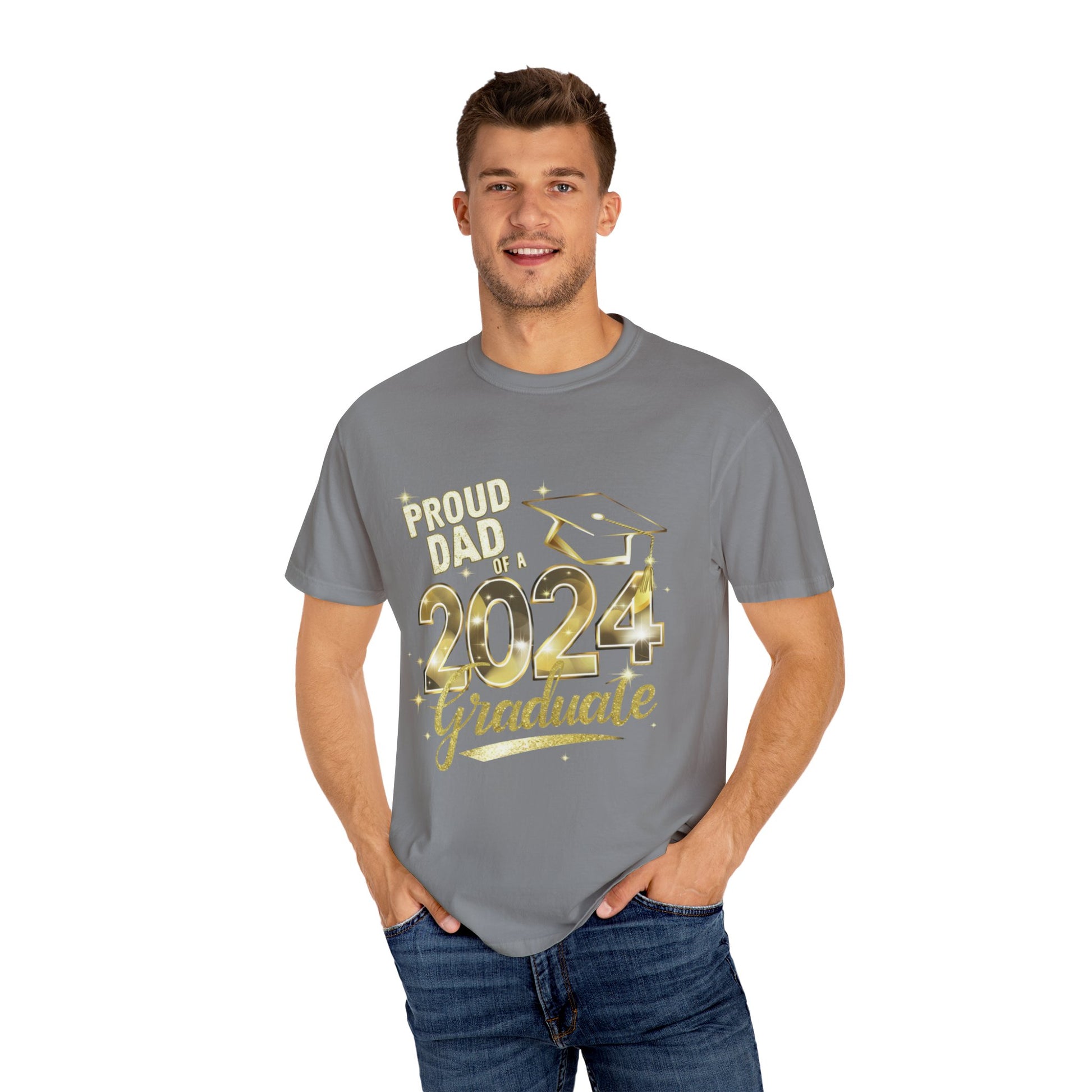 Proud of Dad 2024 Graduate Unisex Garment-dyed T-shirt Cotton Funny Humorous Graphic Soft Premium Unisex Men Women Grey T-shirt Birthday Gift-42