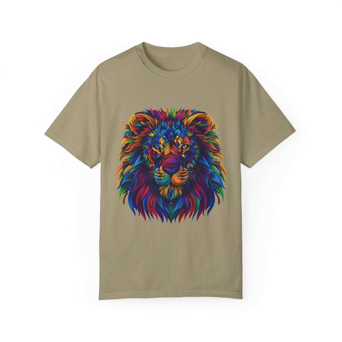 Lion Head Cool Graphic Design Novelty Unisex Garment-dyed T-shirt Cotton Funny Humorous Graphic Soft Premium Unisex Men Women Khaki T-shirt Birthday Gift-11