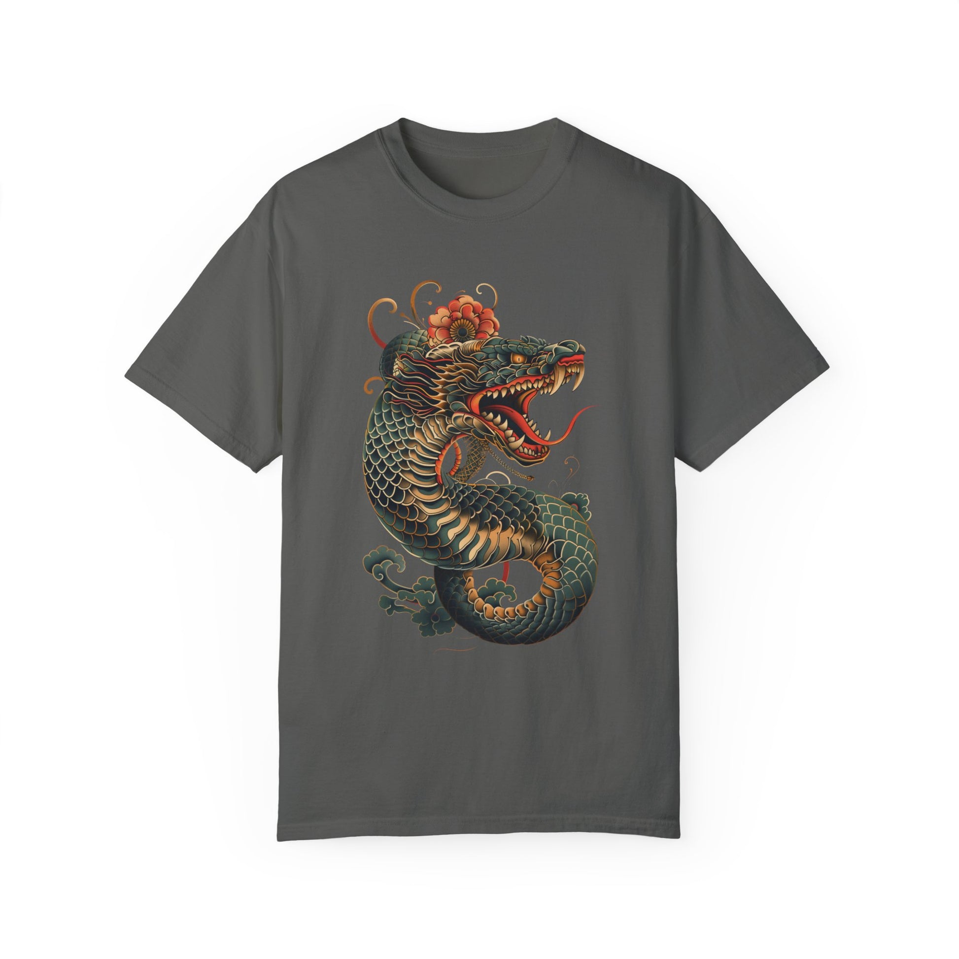 Irezumi Art King Cobra Snake Japanese Tattoo Style Graphic Unisex Garment-dyed T-shirt Cotton Funny Humorous Graphic Soft Premium Unisex Men Women Pepper T-shirt Birthday Gift-12