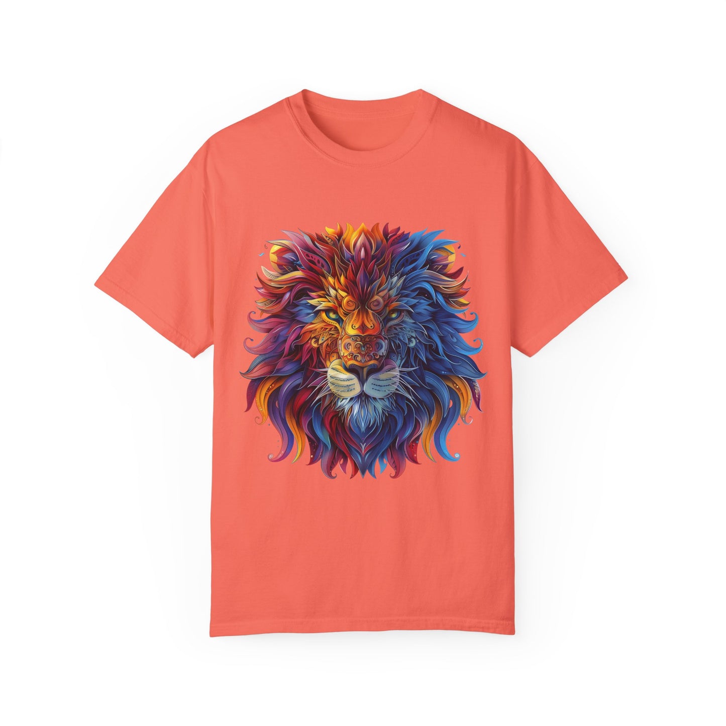 Lion Head Cool Graphic Design Novelty Unisex Garment-dyed T-shirt Cotton Funny Humorous Graphic Soft Premium Unisex Men Women Bright Salmon T-shirt Birthday Gift-6