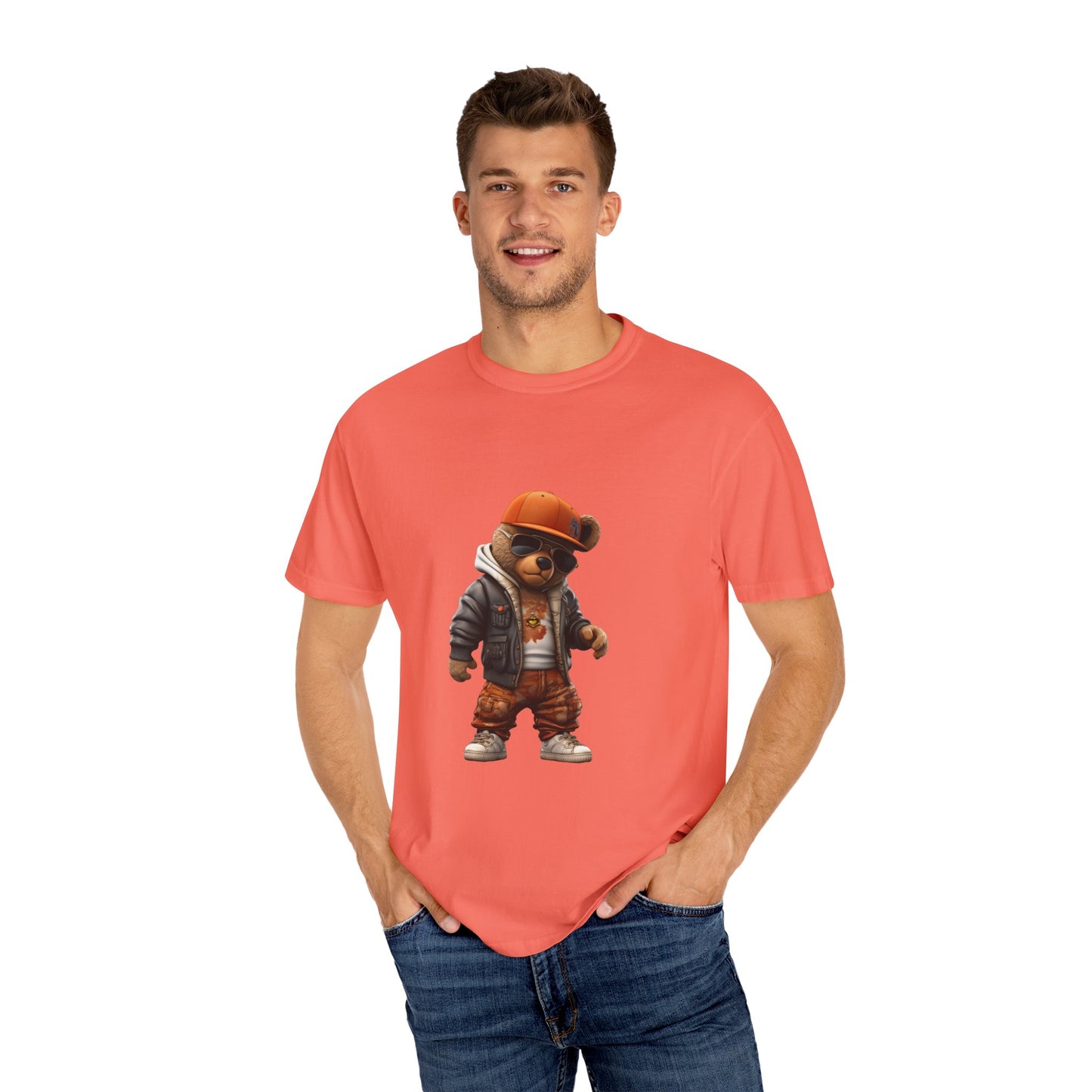 Hip Hop Teddy Bear Graphic Unisex Garment-dyed T-shirt Cotton Funny Humorous Graphic Soft Premium Unisex Men Women Bright Salmon T-shirt Birthday Gift-33