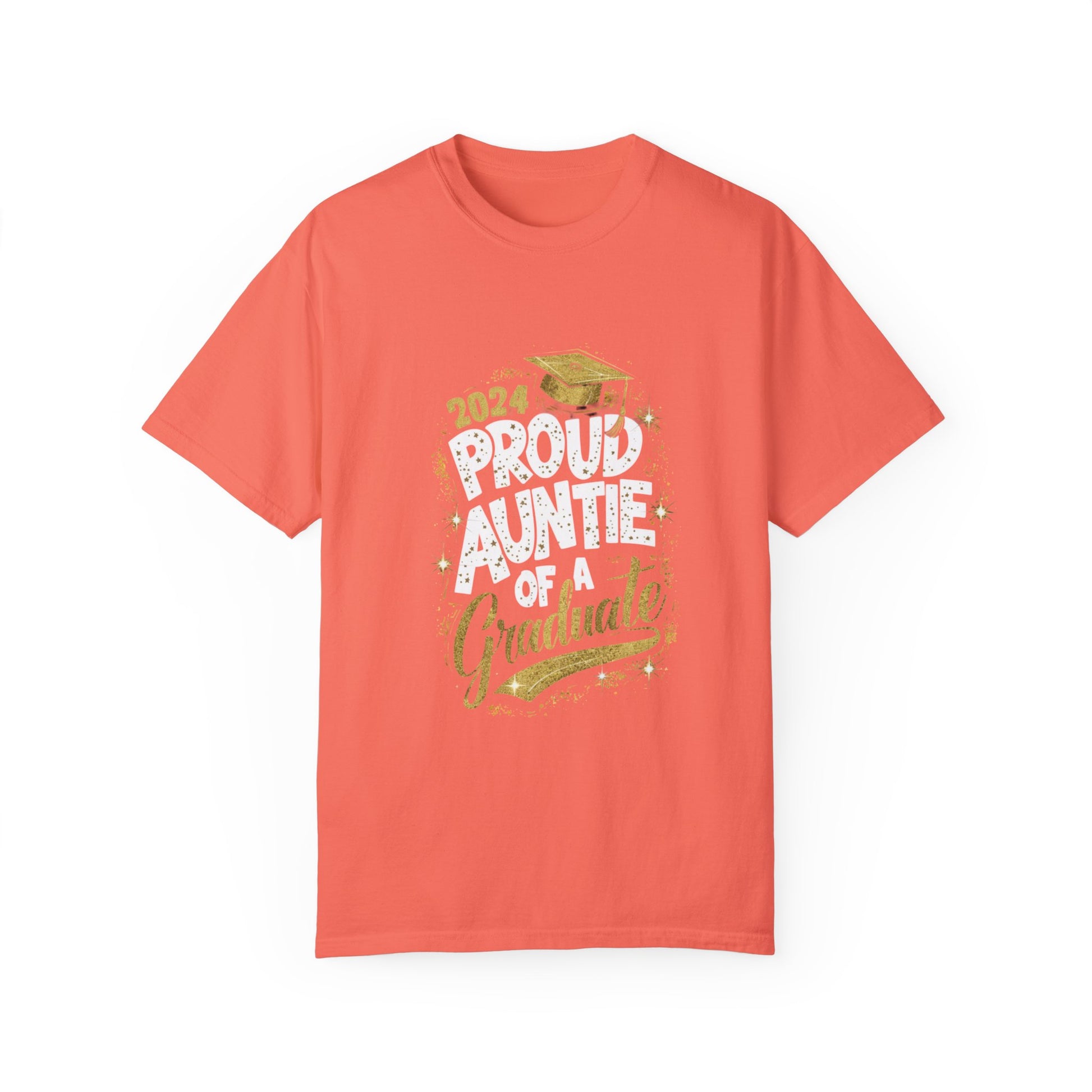 Proud Auntie of a 2024 Graduate Unisex Garment-dyed T-shirt Cotton Funny Humorous Graphic Soft Premium Unisex Men Women Bright Salmon T-shirt Birthday Gift-6