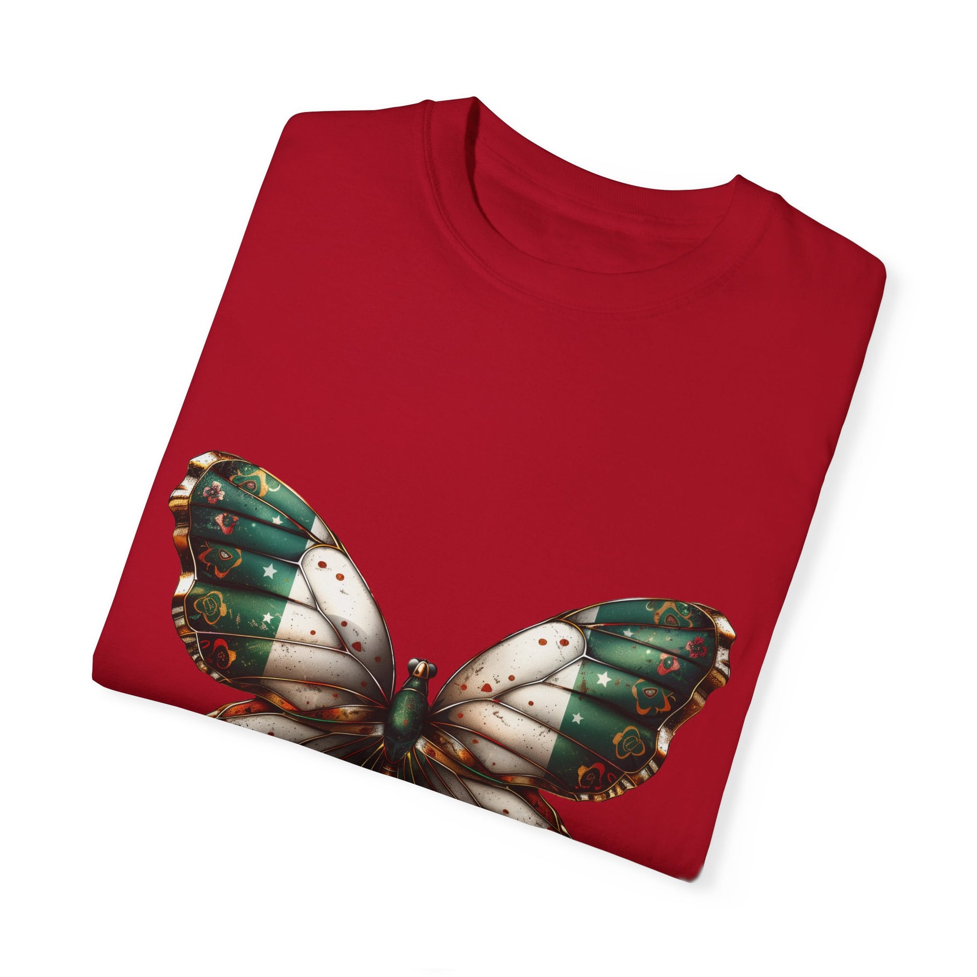 Mexican Pride Flag Butterfly Graphic Unisex Garment Dyed T-shirt Cotton Funny Humorous Graphic Soft Premium Unisex Men Women Red T-shirt Birthday Gift-20