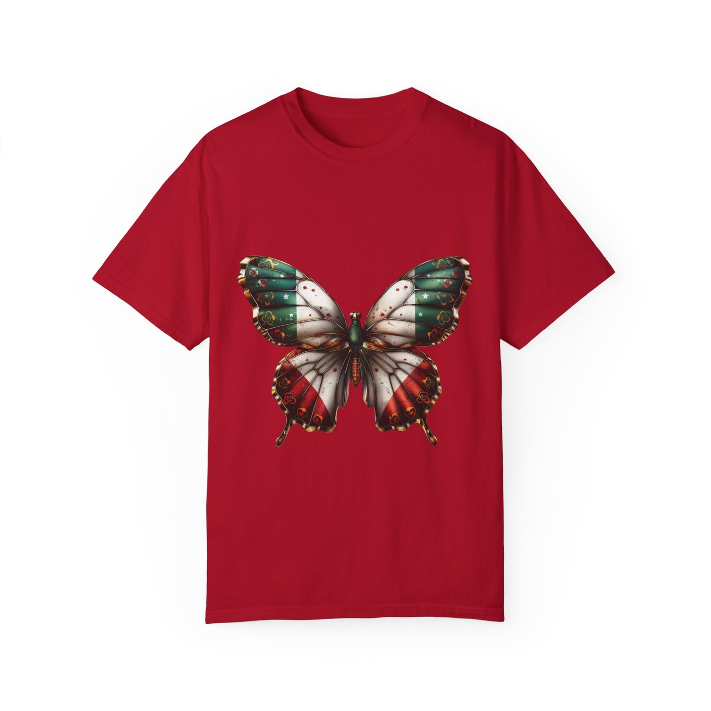 Mexican Pride Flag Butterfly Graphic Unisex Garment Dyed T-shirt Cotton Funny Humorous Graphic Soft Premium Unisex Men Women Red T-shirt Birthday Gift-2