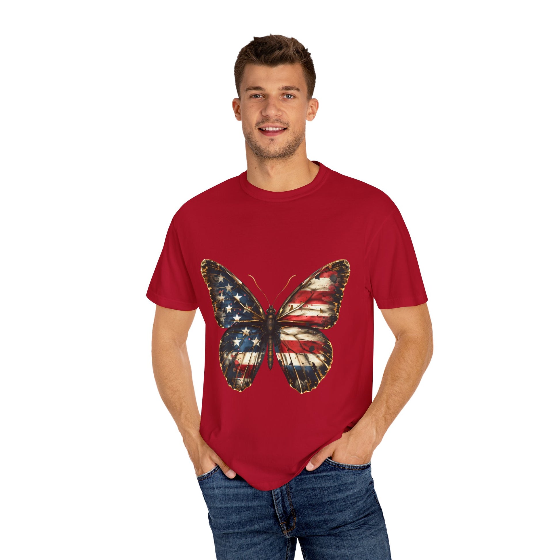 American Flag Butterfly Graphic Unisex Garment Dyed T-shirt Cotton Funny Humorous Graphic Soft Premium Unisex Men Women Red T-shirt Birthday Gift-21