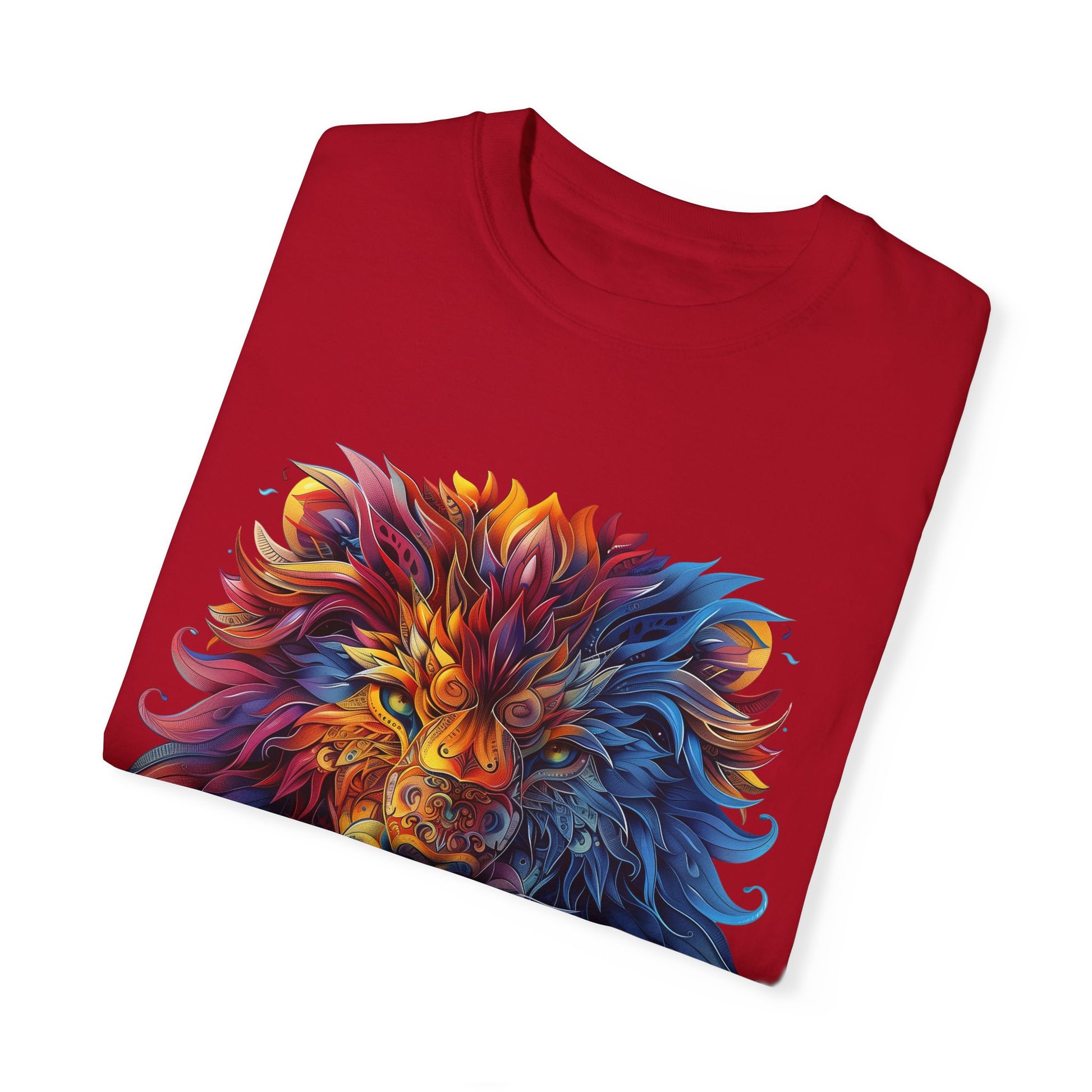 Lion Head Cool Graphic Design Novelty Unisex Garment-dyed T-shirt Cotton Funny Humorous Graphic Soft Premium Unisex Men Women Red T-shirt Birthday Gift-20