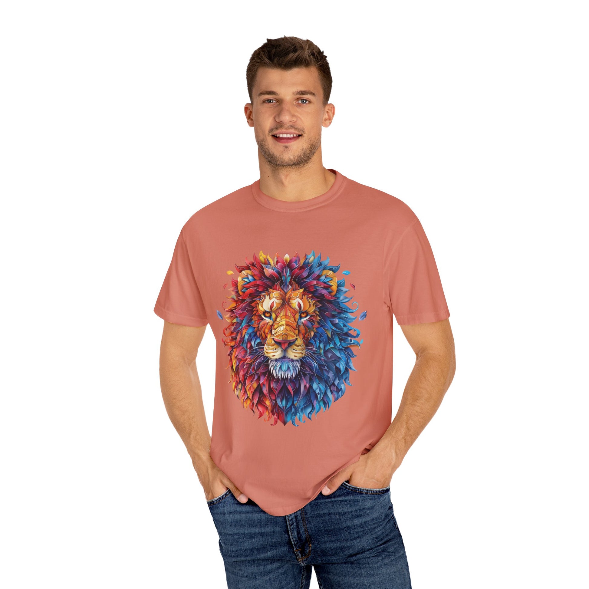 Lion Head Cool Graphic Design Novelty Unisex Garment-dyed T-shirt Cotton Funny Humorous Graphic Soft Premium Unisex Men Women Terracotta T-shirt Birthday Gift-57