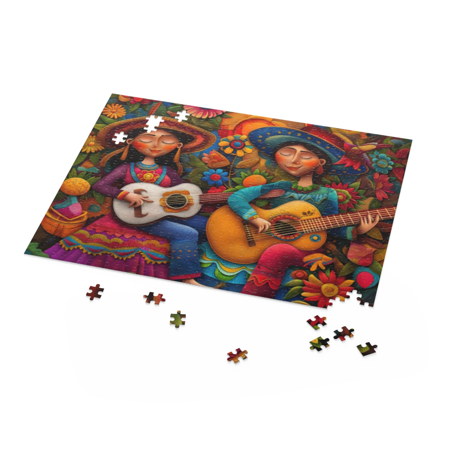 Mexican Art Couple With Guitar Jigsaw Puzzle Adult Birthday Business Jigsaw Puzzle Gift for Him Funny Humorous Indoor Outdoor Game Gift For Her Online-5