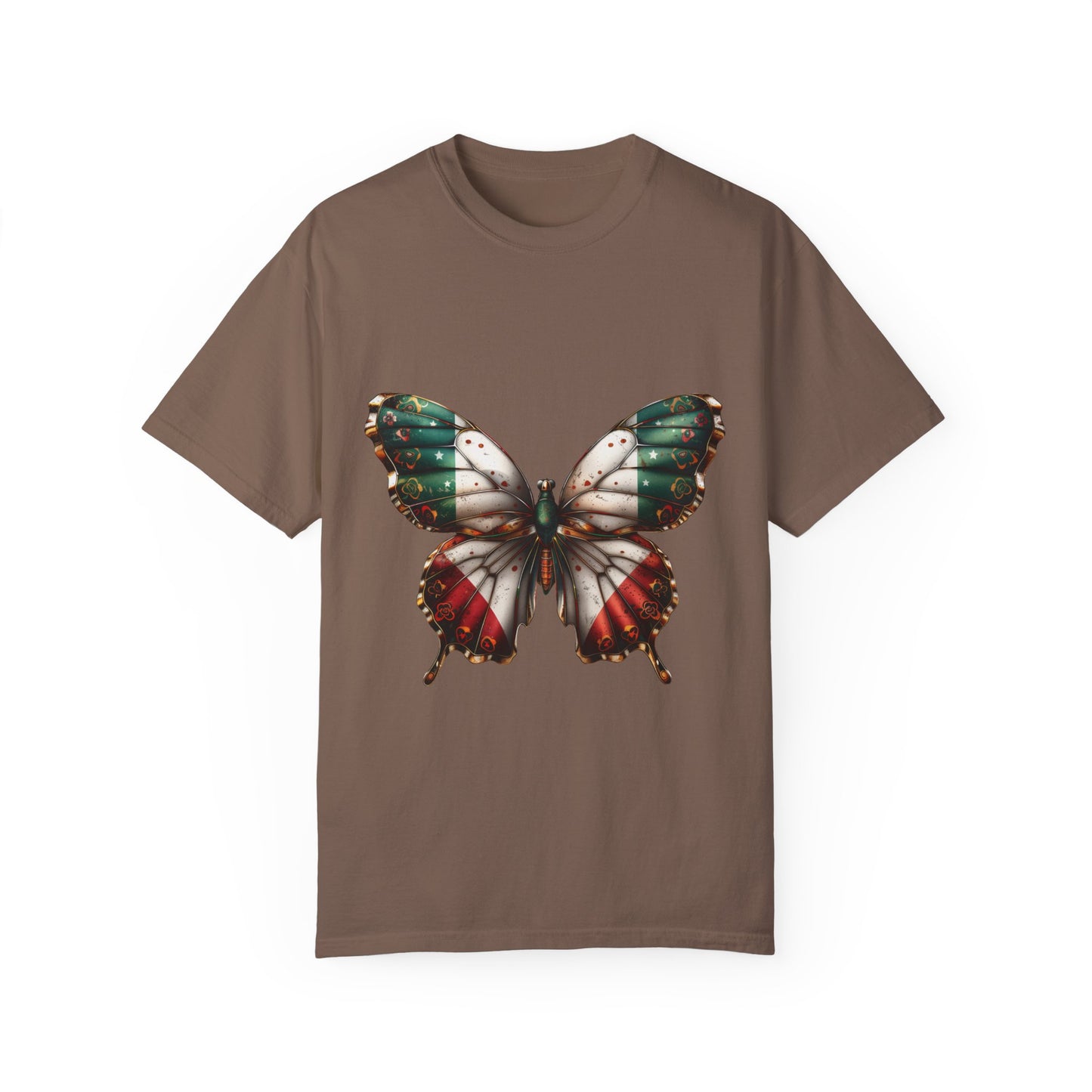 Mexican Pride Flag Butterfly Graphic Unisex Garment Dyed T-shirt Cotton Funny Humorous Graphic Soft Premium Unisex Men Women Espresso T-shirt Birthday Gift-15