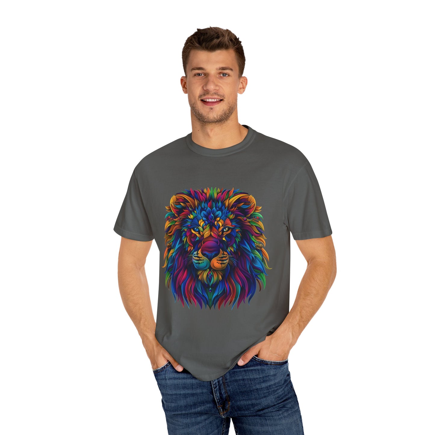 Lion Head Cool Graphic Design Novelty Unisex Garment-dyed T-shirt Cotton Funny Humorous Graphic Soft Premium Unisex Men Women Pepper T-shirt Birthday Gift-51