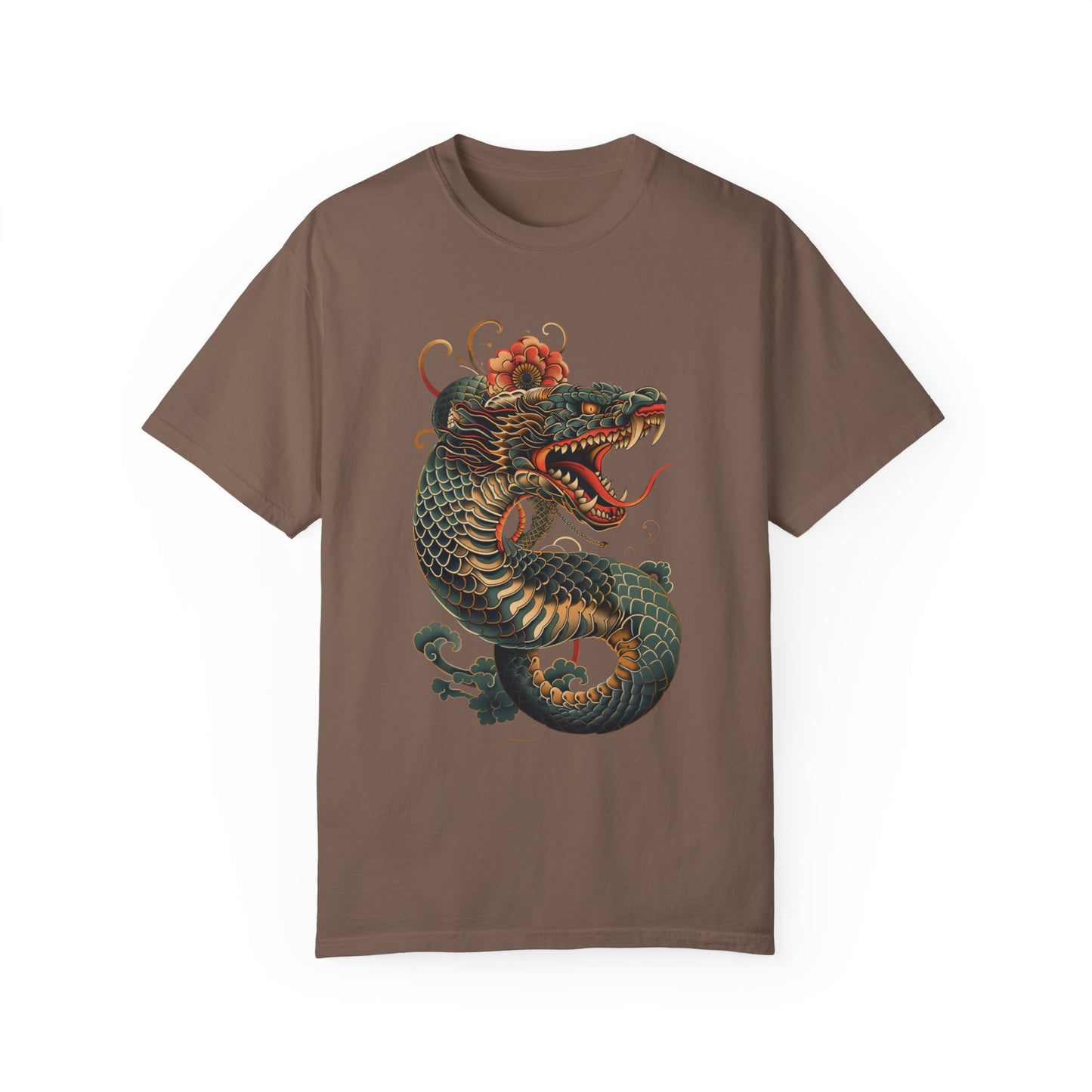 Irezumi Art King Cobra Snake Japanese Tattoo Style Graphic Unisex Garment-dyed T-shirt Cotton Funny Humorous Graphic Soft Premium Unisex Men Women Espresso T-shirt Birthday Gift-15