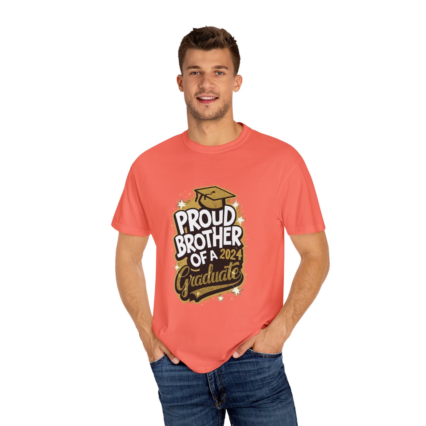 Proud Brother of a 2024 Graduate Unisex Garment-dyed T-shirt Cotton Funny Humorous Graphic Soft Premium Unisex Men Women Bright Salmon T-shirt Birthday Gift-33
