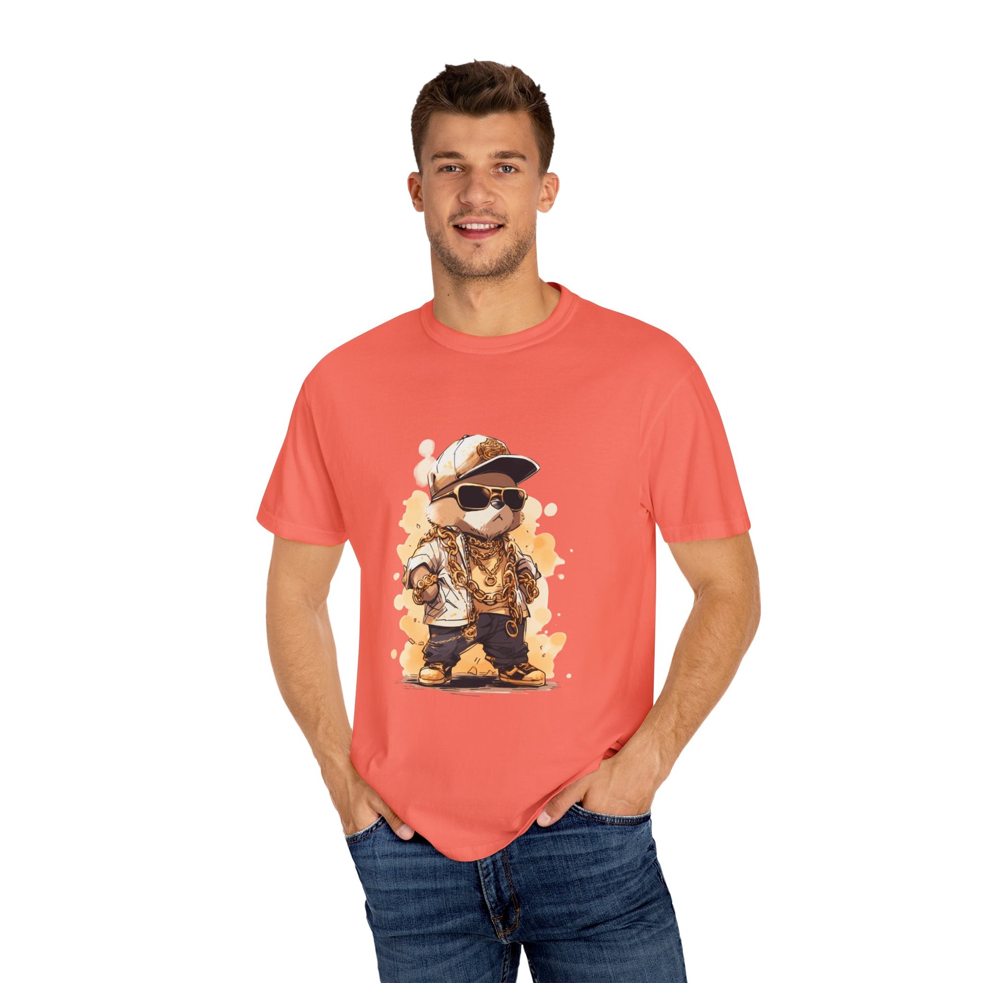 Hip Hop Teddy Bear Graphic Unisex Garment-dyed T-shirt Cotton Funny Humorous Graphic Soft Premium Unisex Men Women Bright Salmon T-shirt Birthday Gift-33