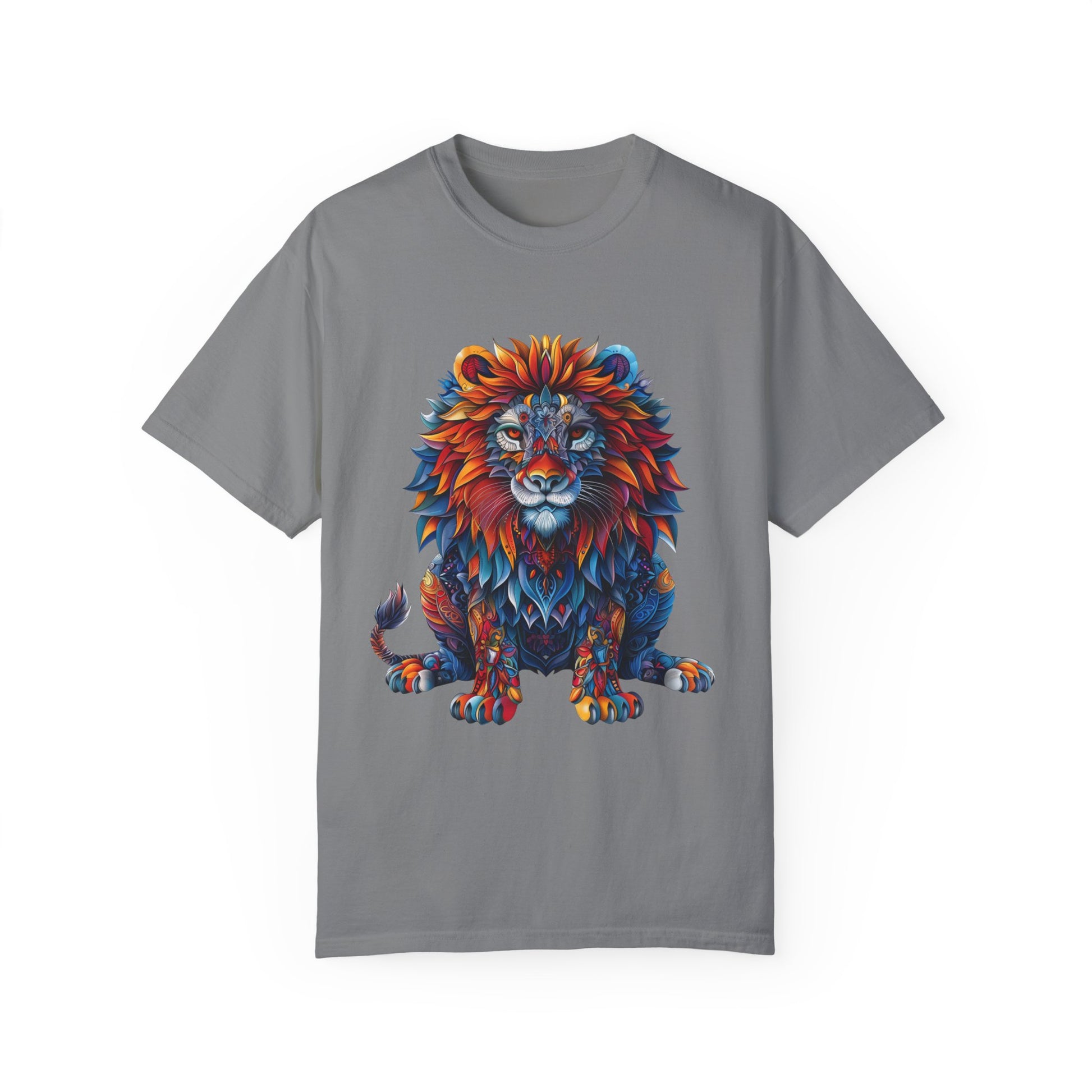 Lion Head Cool Graphic Design Novelty Unisex Garment-dyed T-shirt Cotton Funny Humorous Graphic Soft Premium Unisex Men Women Grey T-shirt Birthday Gift-9