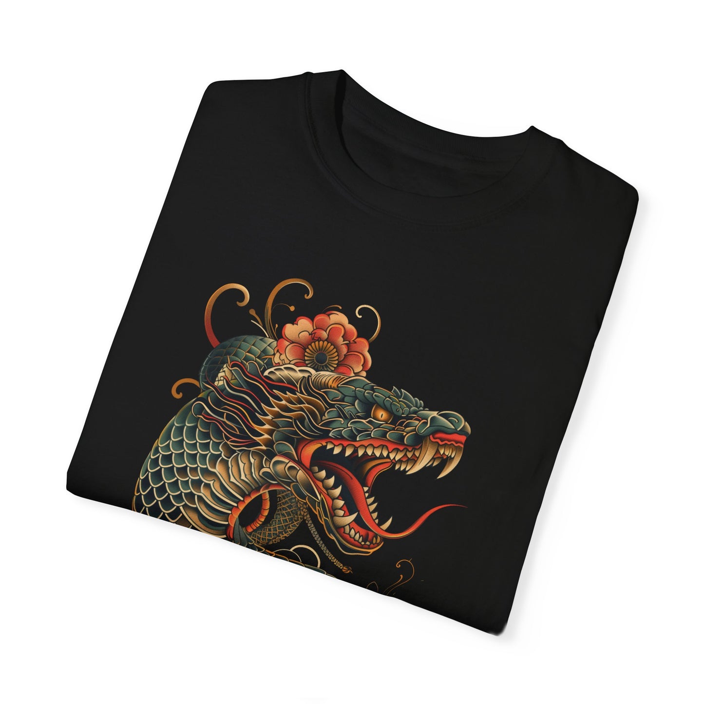 Irezumi Art King Cobra Snake Japanese Tattoo Style Graphic Unisex Garment-dyed T-shirt Cotton Funny Humorous Graphic Soft Premium Unisex Men Women Black T-shirt Birthday Gift-17