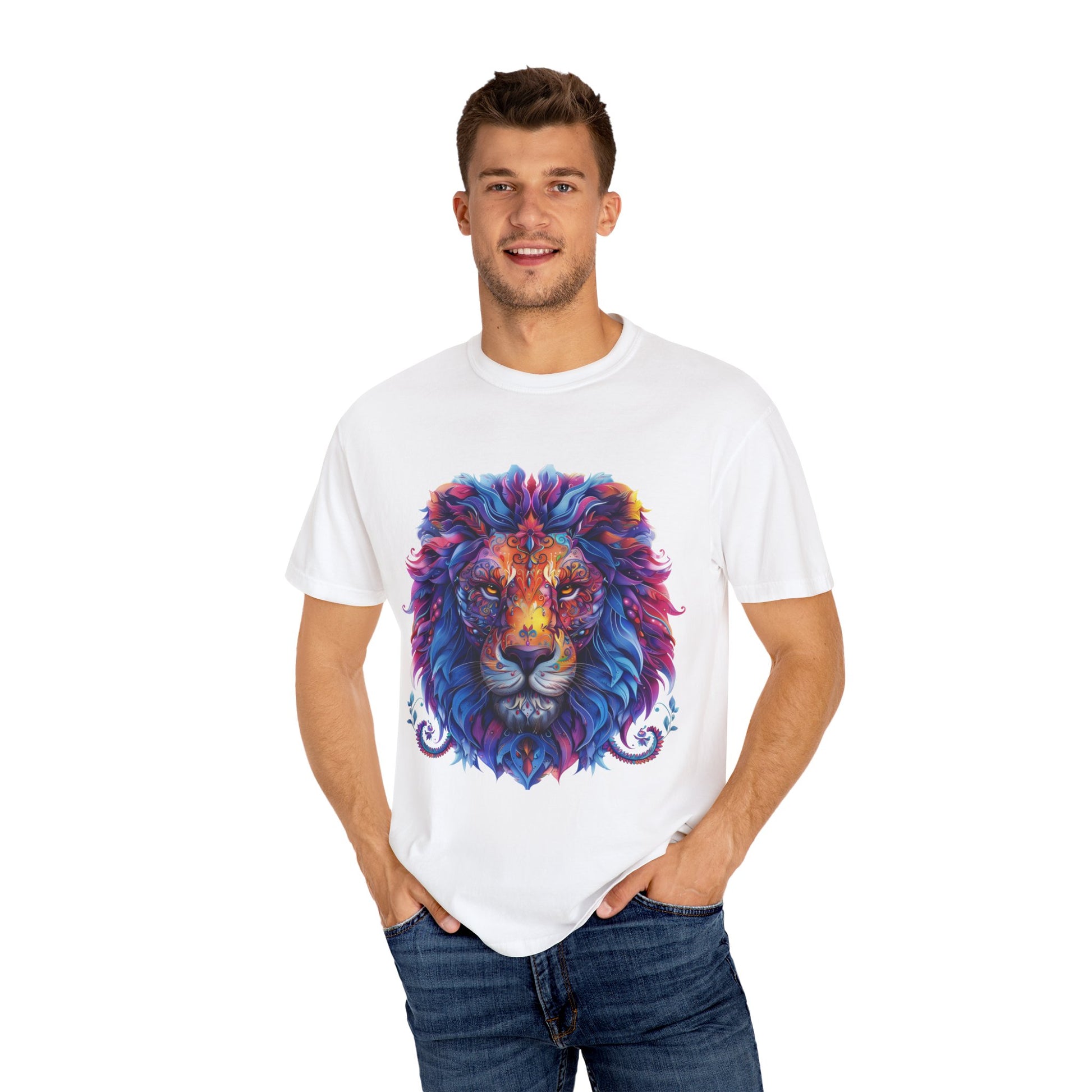 Lion Head Cool Graphic Design Novelty Unisex Garment-dyed T-shirt Cotton Funny Humorous Graphic Soft Premium Unisex Men Women White T-shirt Birthday Gift-24